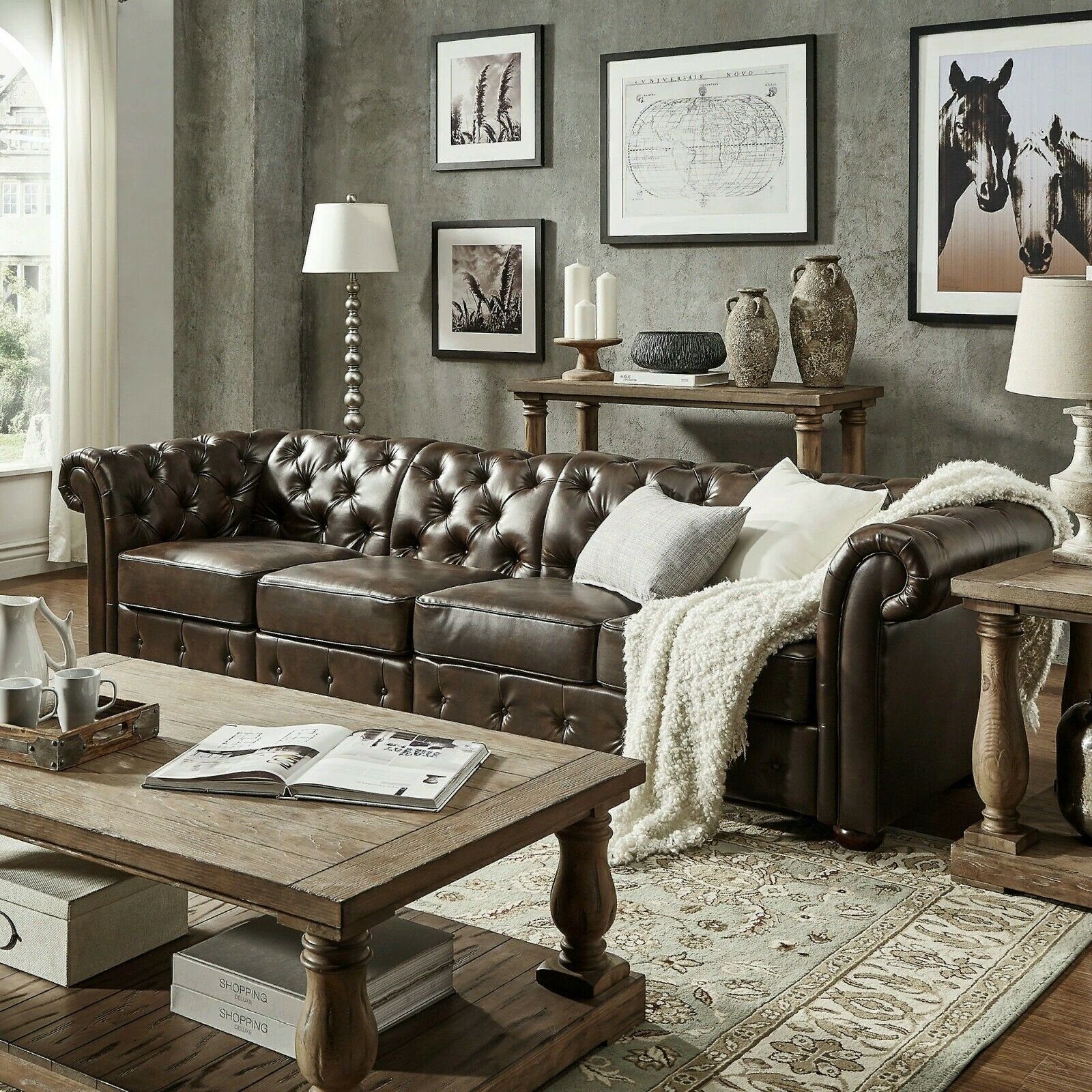5-Sitzer Design Leder XXL Sofa JVmoebel Couch Big Couch Chesterfield Polster Big-Sofa