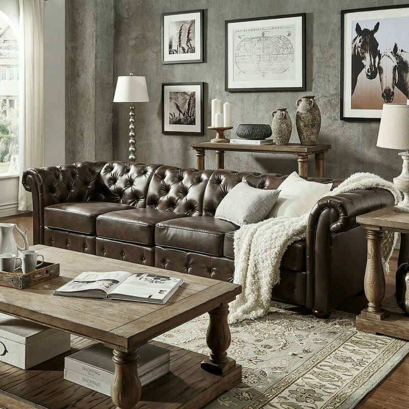 JVmoebel 4-Sitzer »Design Chesterfield XXL Big Sofa 5-Sitzer Couch Leder Couch Polster«