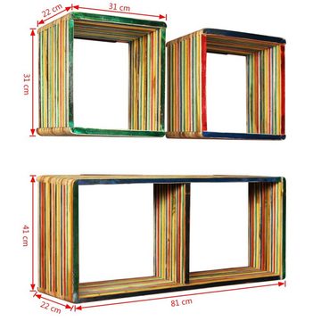 vidaXL Regal Wandregal-Set 3-tlg. Recyceltes Teak Massiv Mehrfarbig