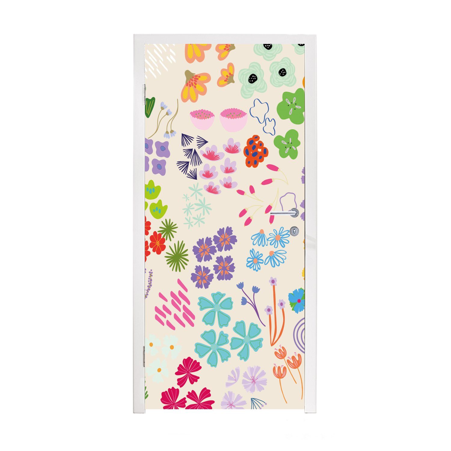 Muster - Tür, Matt, bedruckt, Türtapete Fototapete Anemone, MuchoWow - 75x205 für cm St), Blume (1 Türaufkleber,