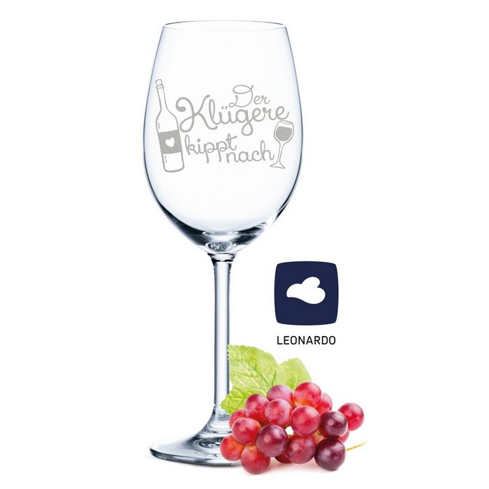 GRAVURZEILE Rotweinglas Leonardo Weinglas mit Gravur - Der klügere kippt nach - Lustige Geschenke - Geburtstagsgeschenk für Männer & Frauen sowie Mama & Papa - Geeignet als Rotweingläser Weißweingläser Glas