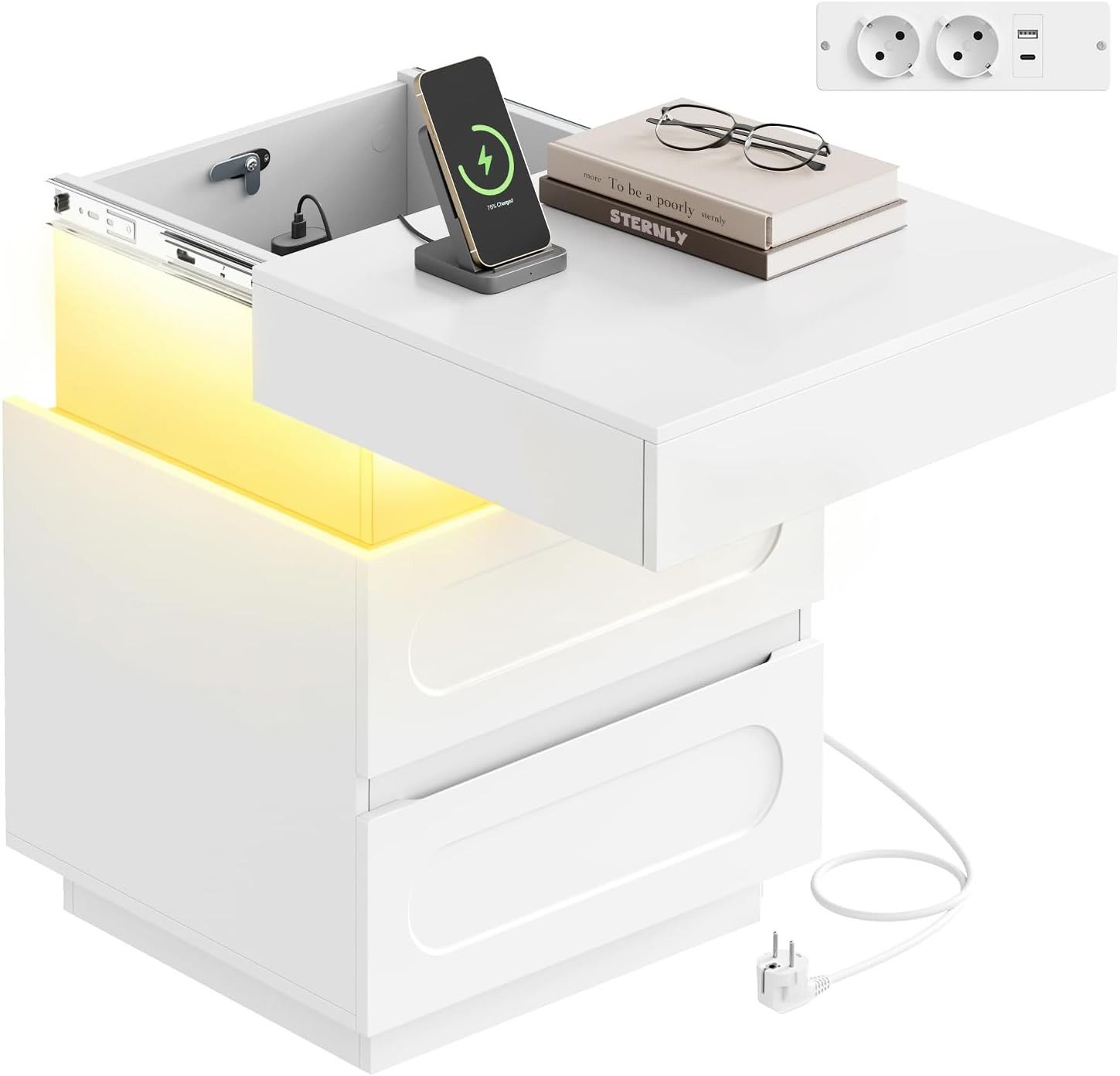 Woltu Nachttisch (1-St), mit Ladefunktion und LED-Beleuchtung 45x58x40 cm