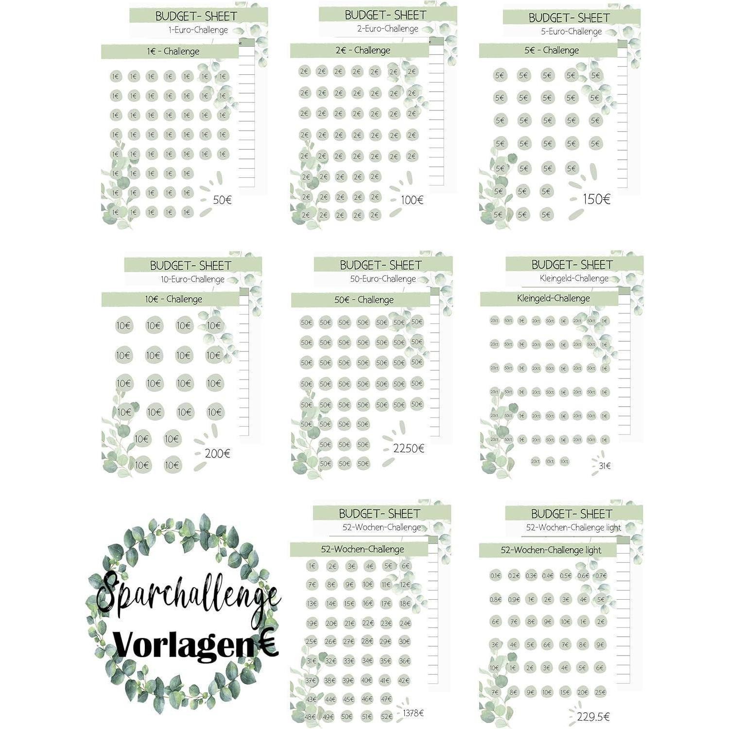 LuxusKollektion Notizbuch Budget Planner Deutsch-A6 Sparplaner Eukalyptus 24pcs