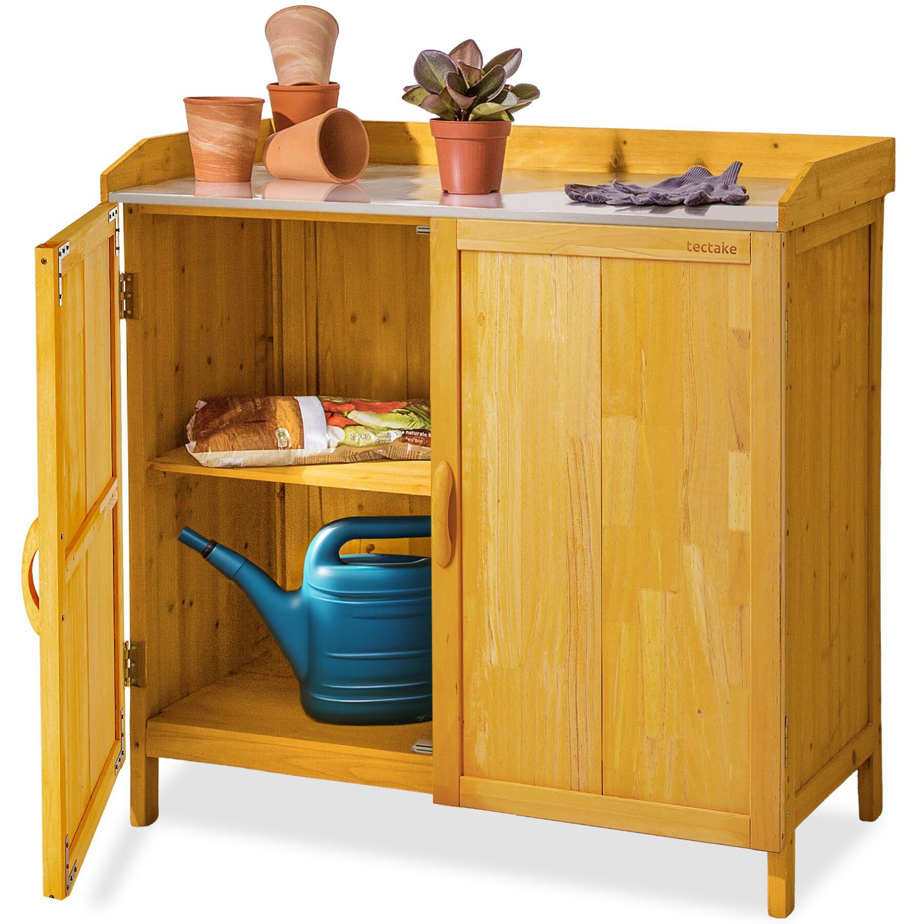 tectake Pflanztisch Gärtnertisch, Maße: 98 x 48 x 95 cm, Schutzleisten an 3 Seiten (Garten-Arbeitstisch Vita, 1-St., 1 tlg), Pflanztisch mit Arbeitsplatte für den Außenbereich