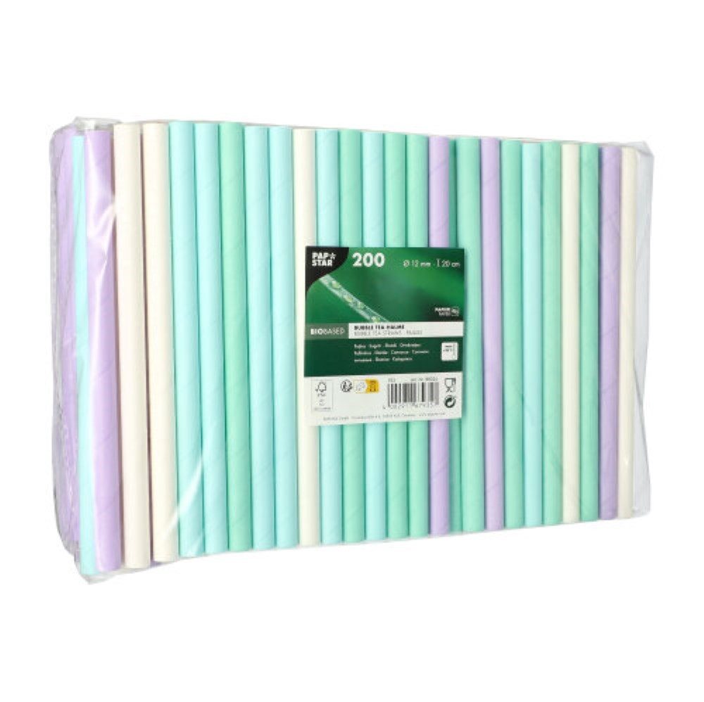 PAPSTAR Trinkhalme 200 Bubble Tea Halme Papier Ø 12 mm · 20 cm farbig sortiert
