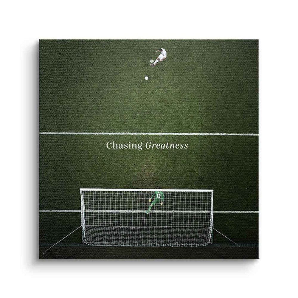 DOTCOMCANVAS® Leinwandbild Chasing Greatness #Soccer - Quadrat Edition, Leinwandbild Soccer Motivation Fußball Kunstdruck Wandbild