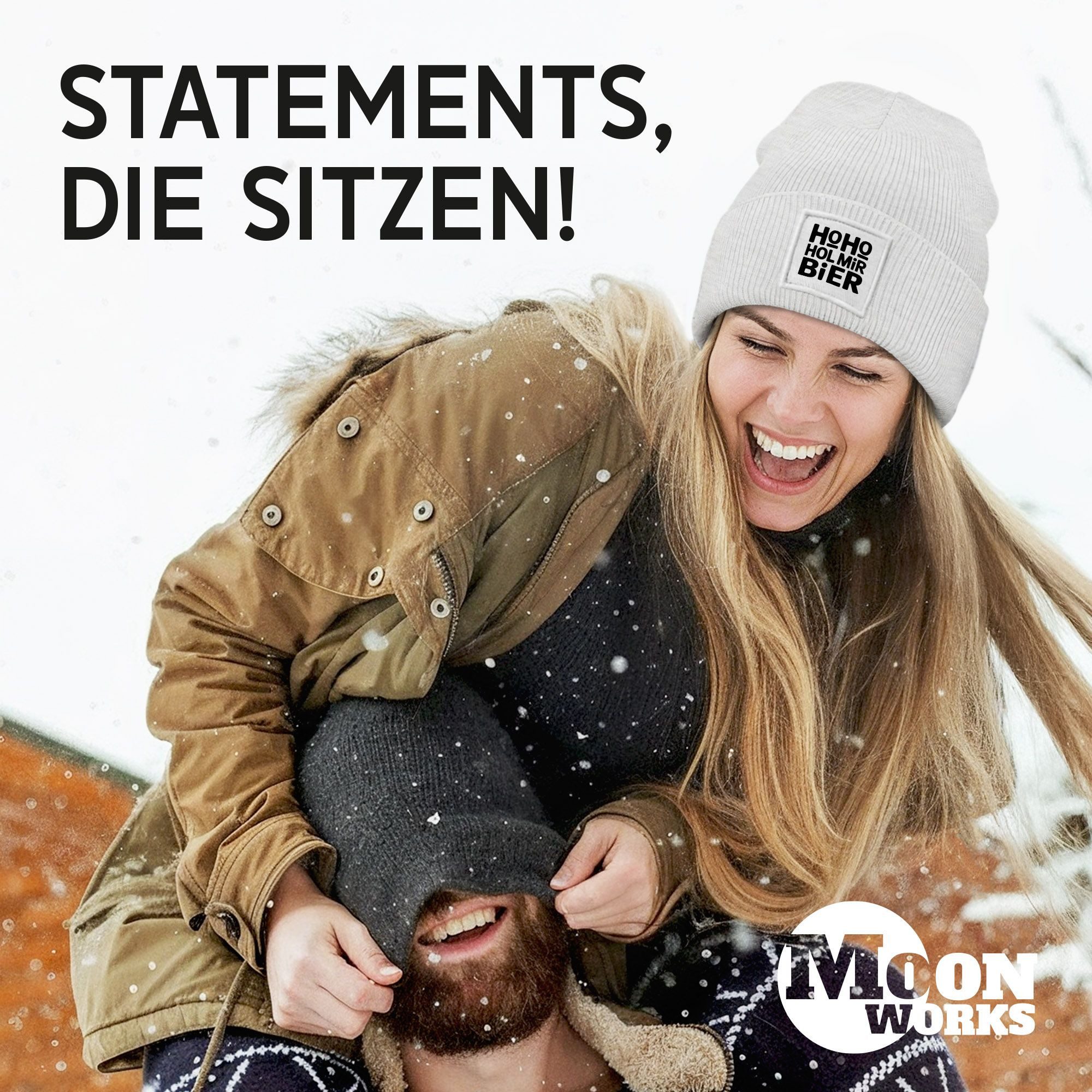 MoonWorks Strickmütze Damen Beanie Strickmütze Spruch Weihnachtsmann Santa Ho Ho Hol mir