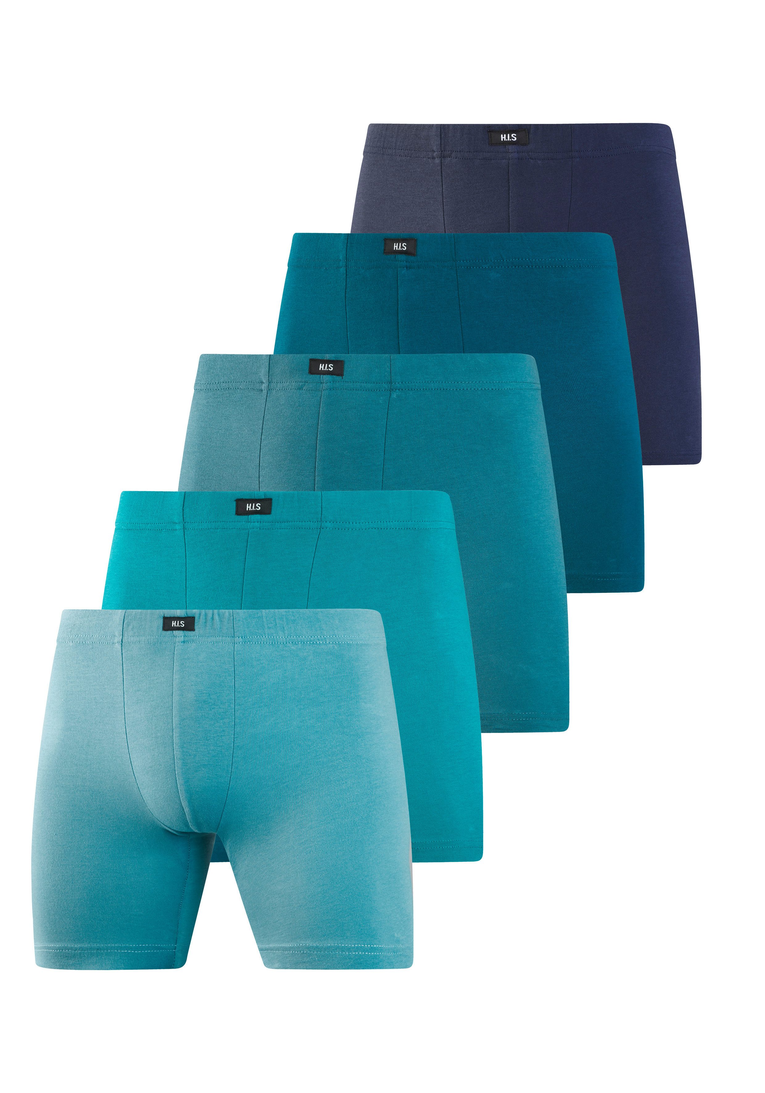H.I.S Langer Boxer (Packung, 5-St) Boxershorts aus Baumwolle mit langem Bein, Logo am Bund