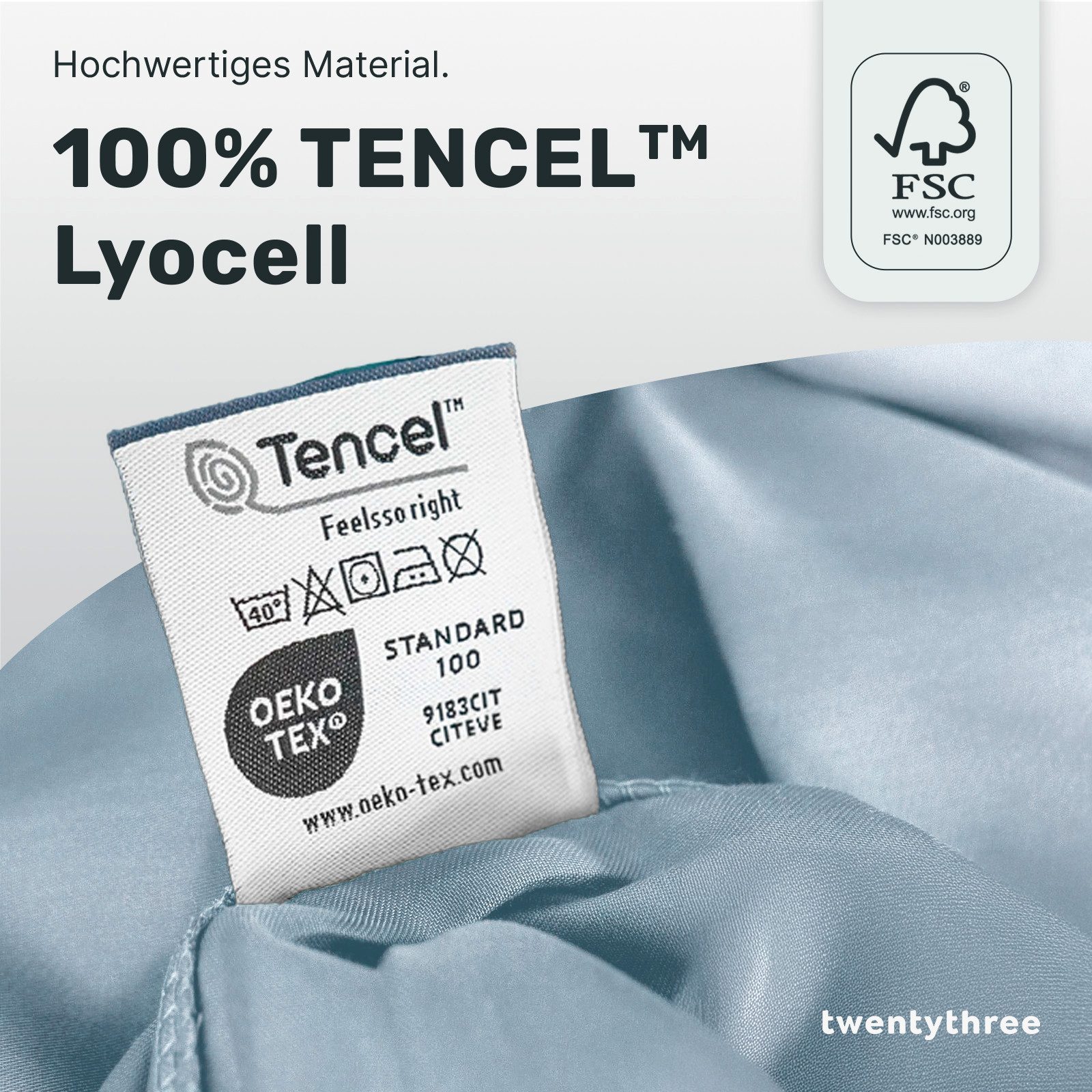twenty:three® Bettbezug Lyocell Deckenbezug Ice Sky, Atmungsaktiv, Ultraweich, 100% TENCEL™ Lyocell