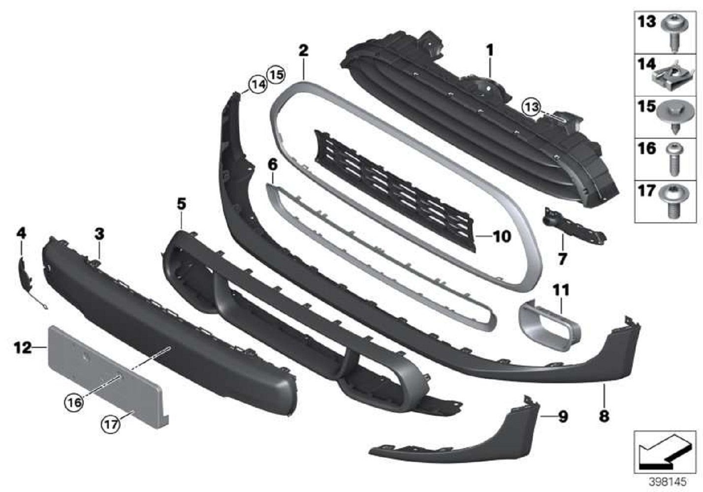 MINI Fußblende MINI Blende Stossfänger vorne schwarz glänzend F55/F56/F57 (1 St)