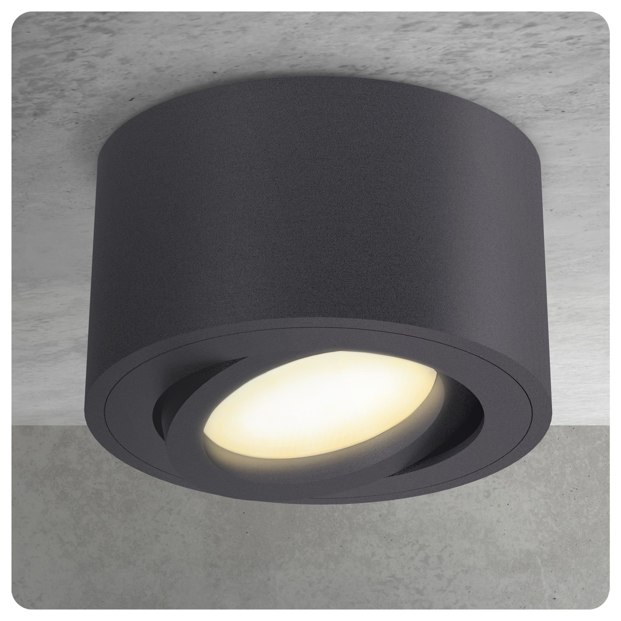 SSC-LUXon LED Aufbaustrahler CELI-1N Decken Aufbauspot flach schwenkbar anthrazit mit LED Modul 4W, Neutralweiß, Warmweiß, Tageslichtweiß