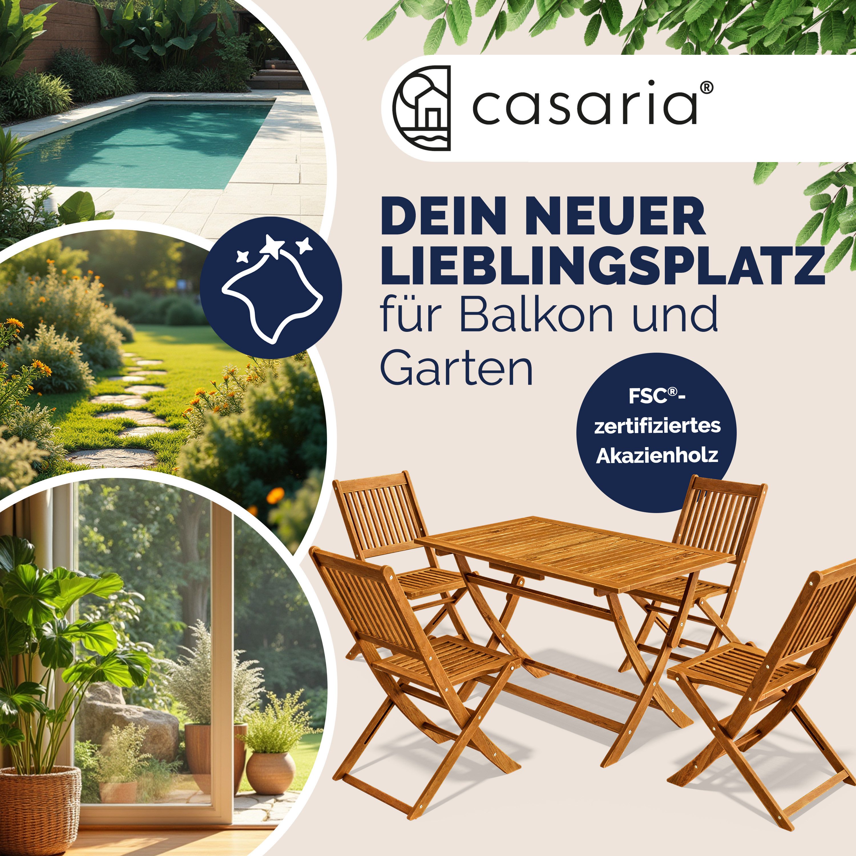 Casaria Garten-Essgruppe Sydney, (5-tlg), Wetterfest Klappbar günstig online kaufen