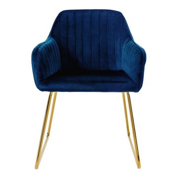 ML-DESIGN Stuhl Esszimmerstühle Sitzfläche aus Samt mit Metallgestell Polsterstuhl (2 St), 2x Wohnzimmerstühle Blau 57cmx60cmx82cm mit Gold Beine Sessel
