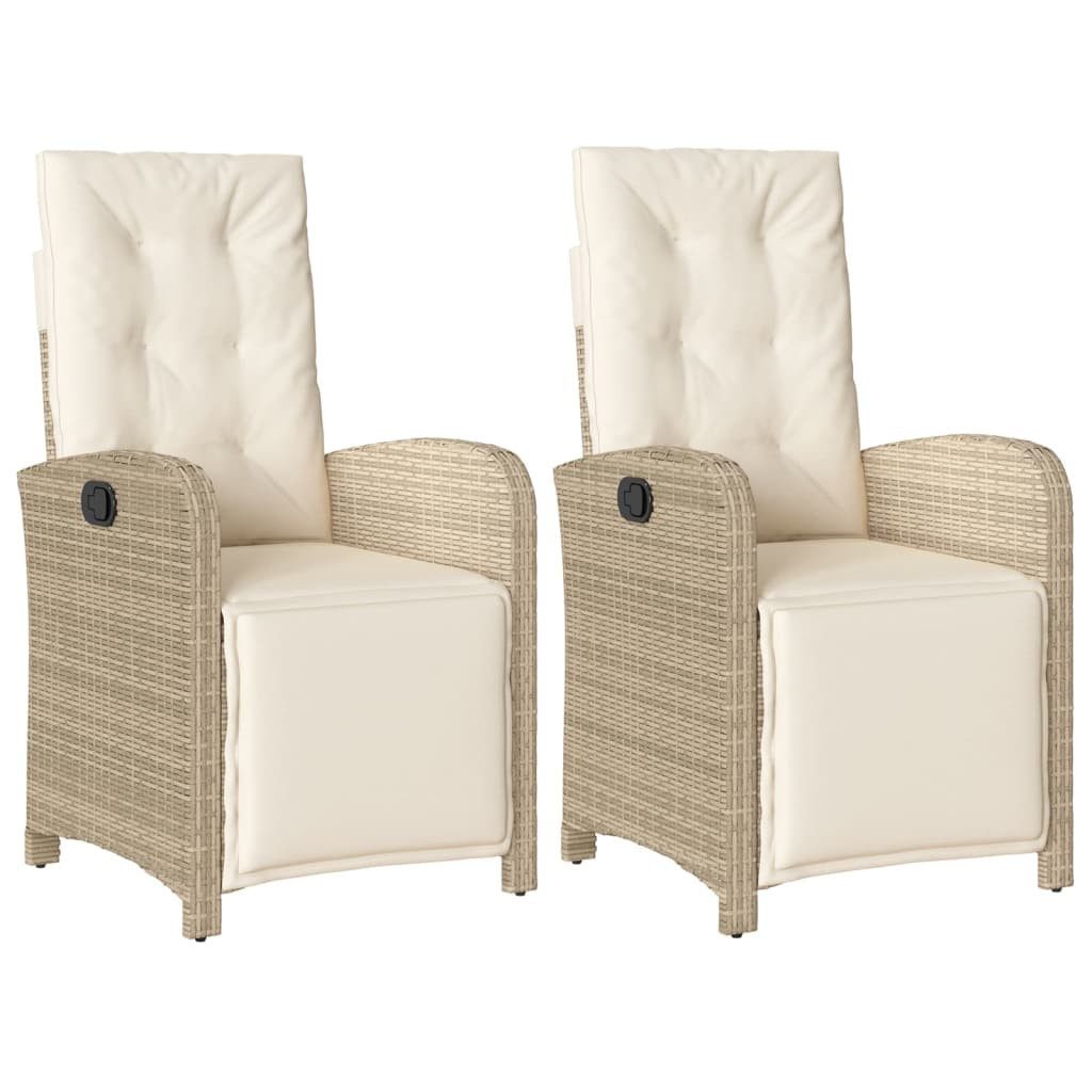Gartenstuhl Gartensessel mit Fußteil 2 Stk Verstellbar Beige Polyrattan