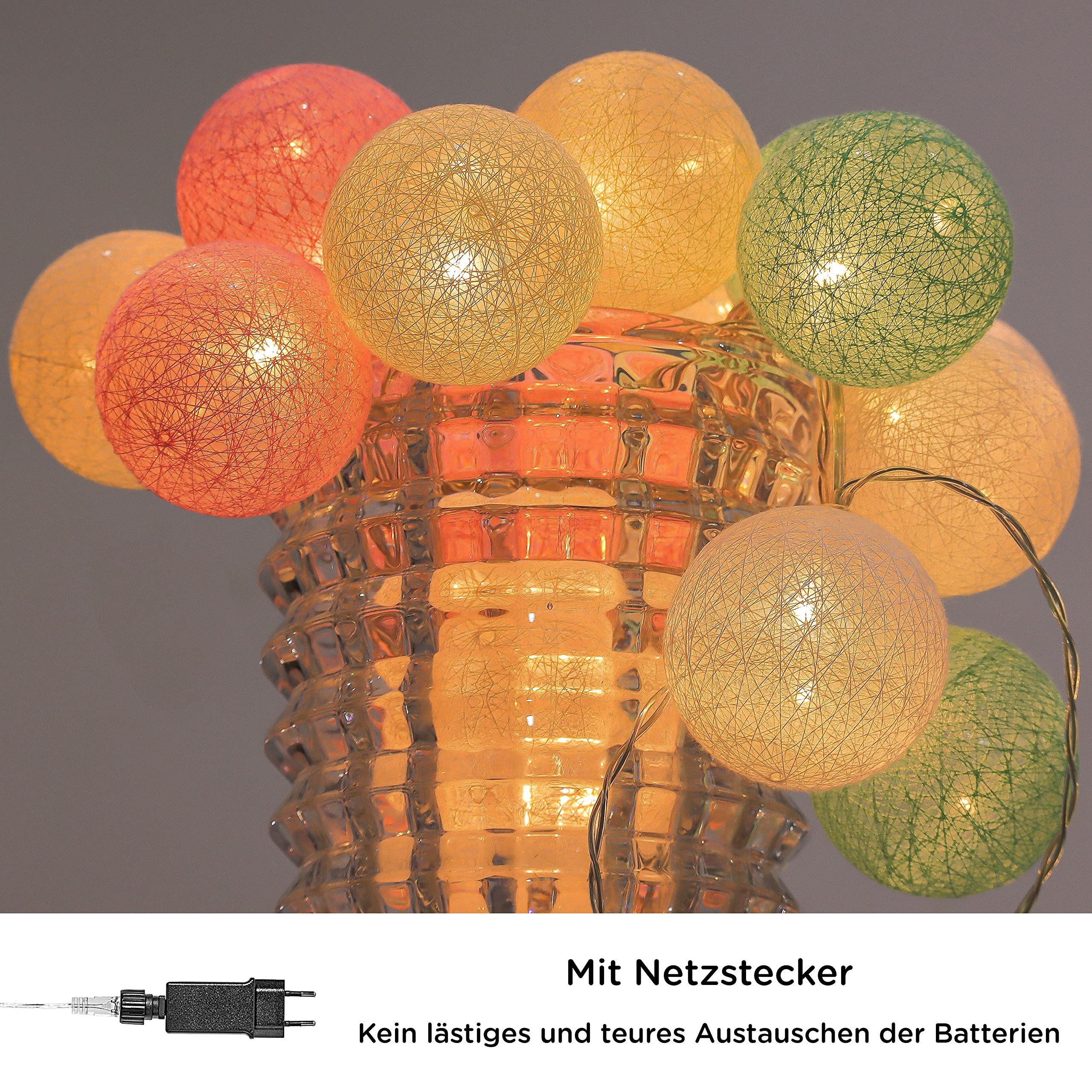 COZY HOME LED-Lichterkette Cotton Balls - Strombetrieben, 20 LED I 6m I Warmweiße LED-Cotton Ball I Hausbett Bunt Deko