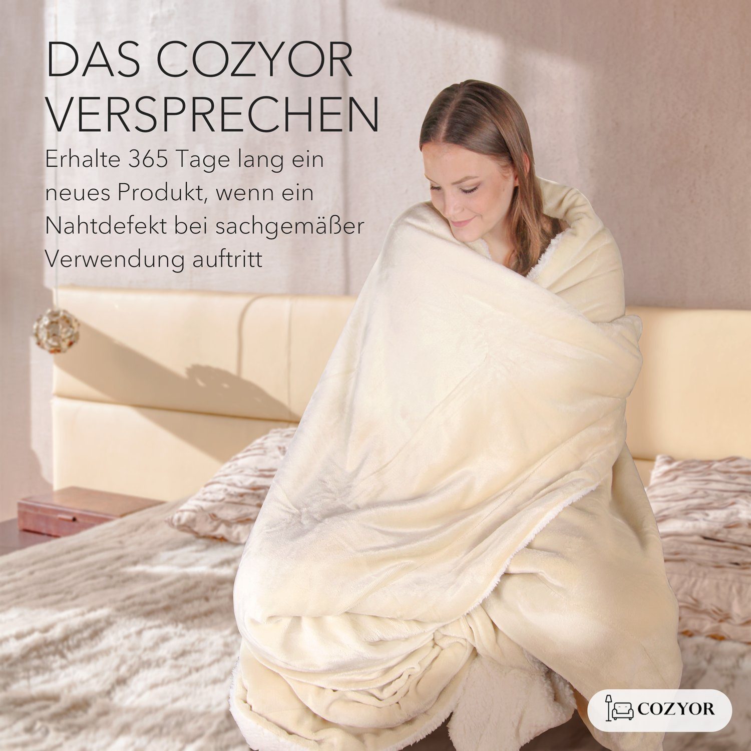 Wohndecke Kuscheldecke XL warm Sherpa, dicke Sofadecke, hochwertige Tagesdecke, Cozyor