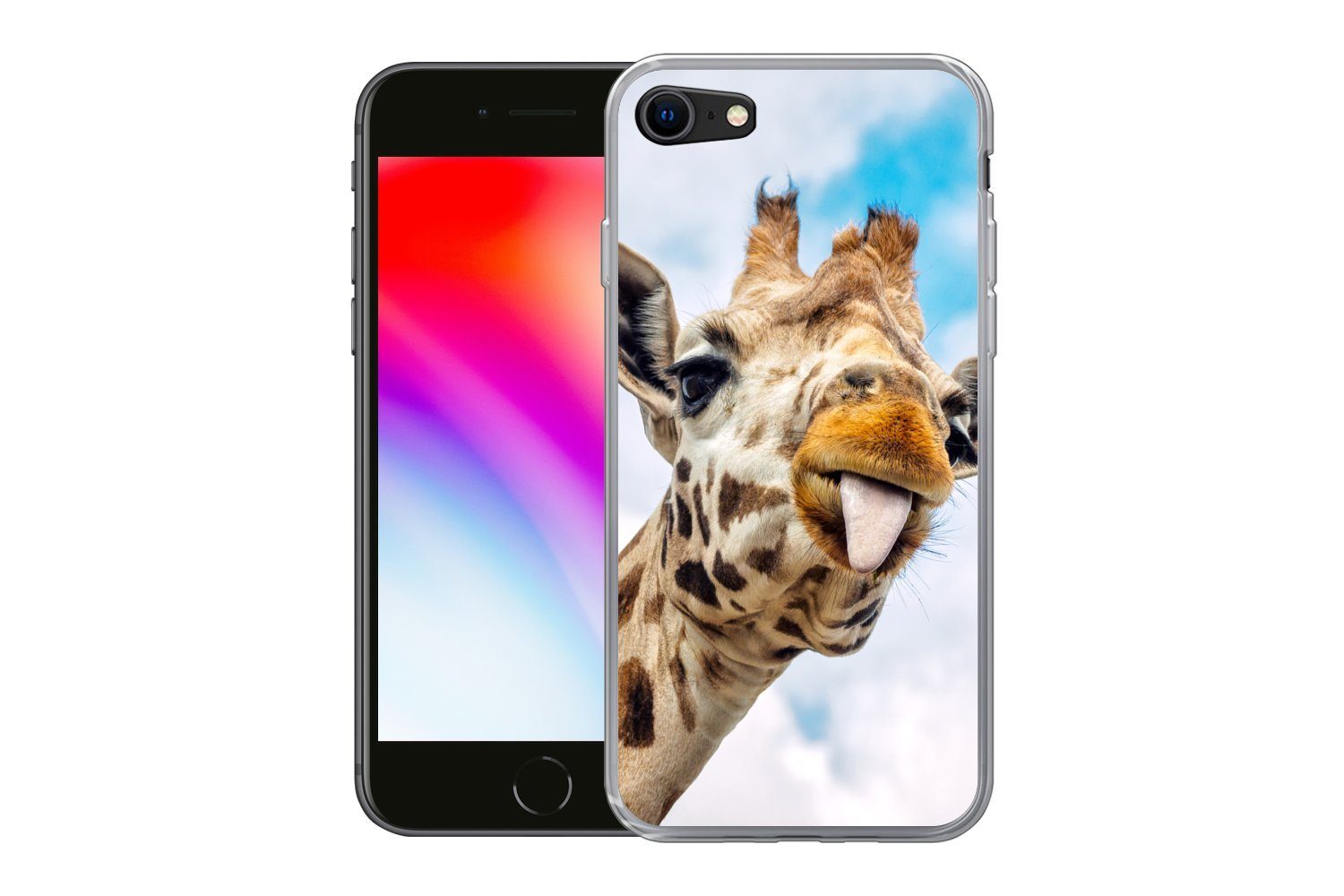 MuchoWow Handyhülle Giraffe - Lustig - Zunge - Kinder - Jungen - Mädchen -  Kind, Handyhülle Apple iPhone SE (2020), Smartphone-Bumper, Print, Handy