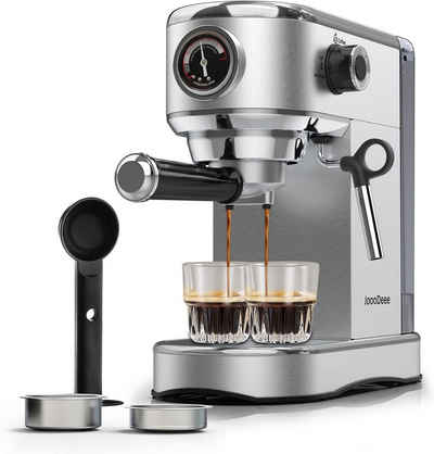 Diyarts Siebträger-/Filterkaffeemaschine, Doppelauslauf 15 Bar Kaffee- & Espressomachine für 1-2 Tassen Rostfrei