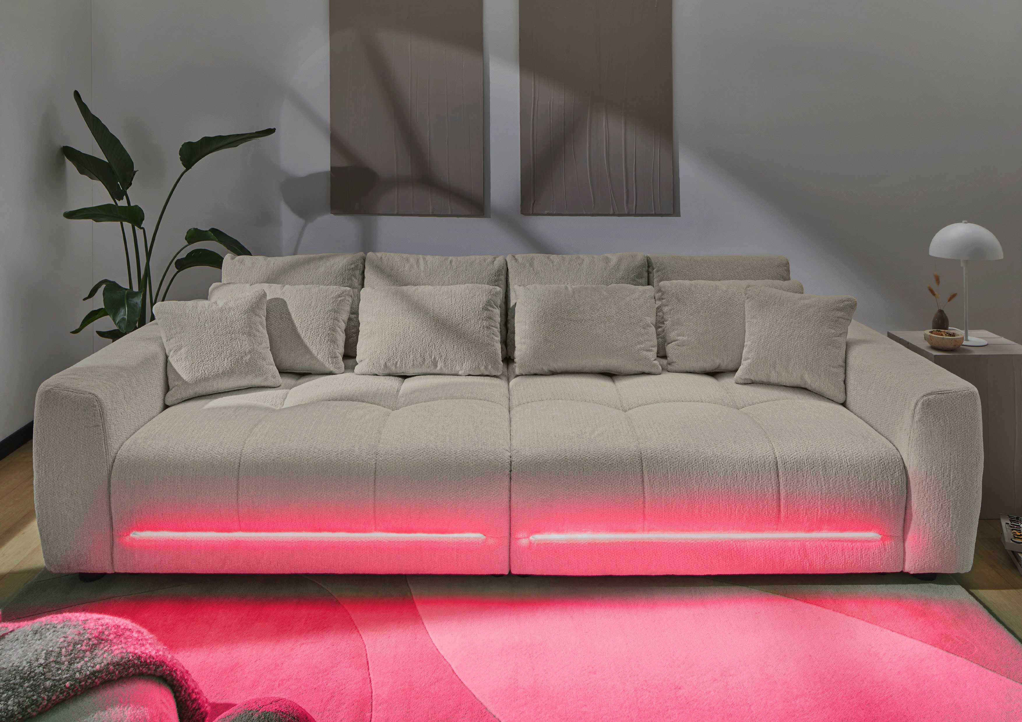 Jockenhöfer Gruppe Big-Sofa Lumina, XXL, B: 294 cm, mit LED-RGB-Beleuchtung, Liegefläche 120x240cm, Mega-Sofa, inklusive Federkernpolsterung und 10 Kissen