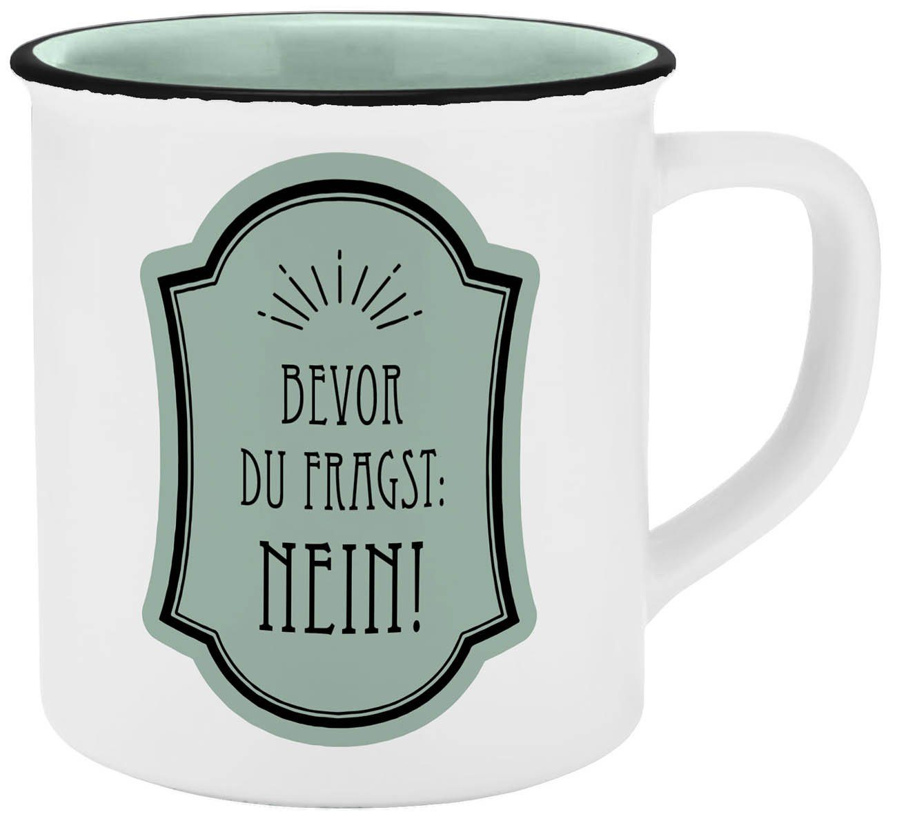 Geda Labels GmbH Tasse Nein Emaille-Optik, Keramik, Mintgrün, 400 ml, spülmaschinengeeignet