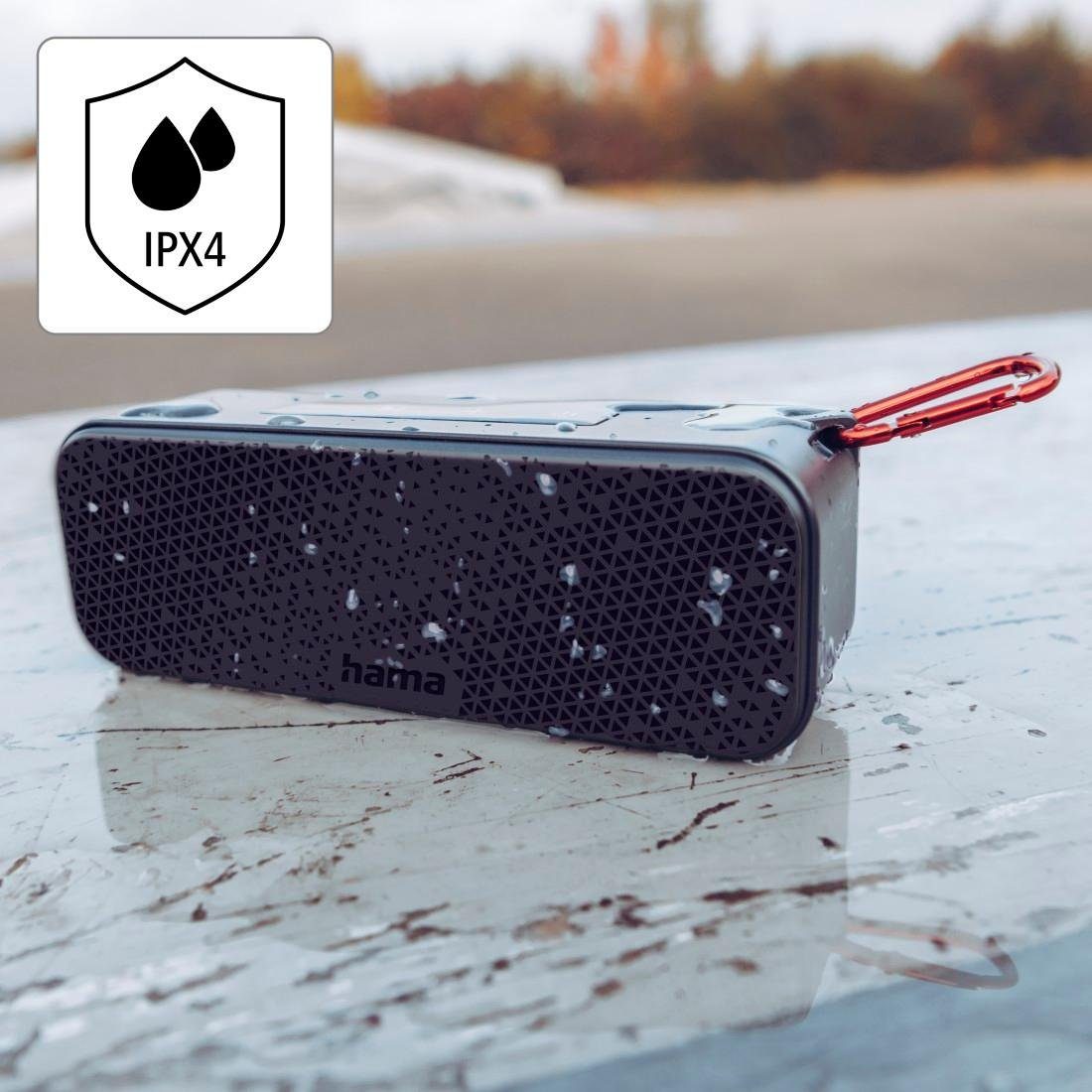 Hama Tragbare Bluetooth Box, IPX4 Karabiner) schwarz mit W, (Outdoor-Musikbox 8 Bluetooth-Lautsprecher spritzwassergeschützt