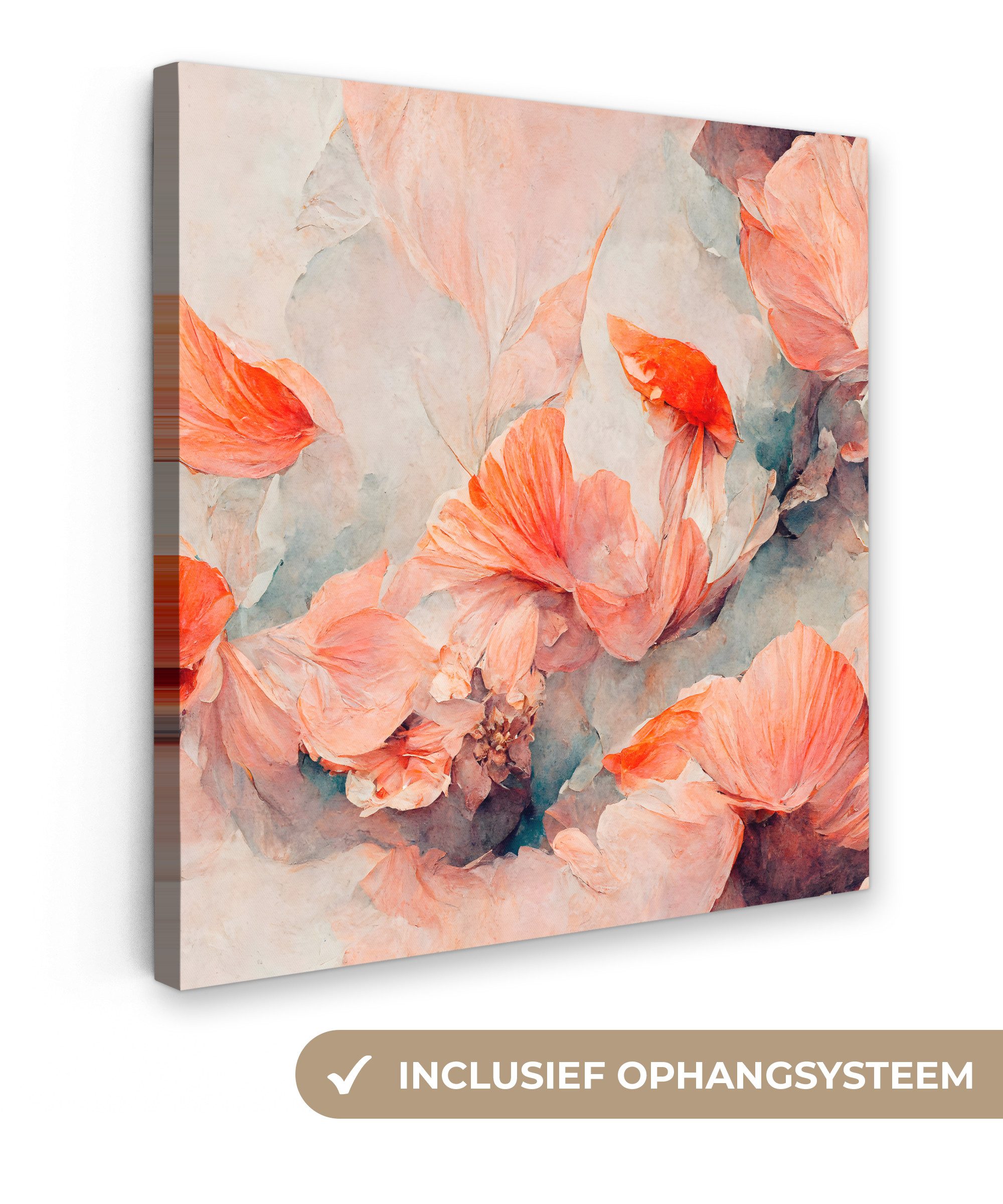 OneMillionCanvasses® Leinwandbild Blumen - Blätter - Pflanzen - Rosa, Fotodruck (1 St), Wandbild, Deko Schlafzimmer Wohnzimmer Flur 20x20 cm