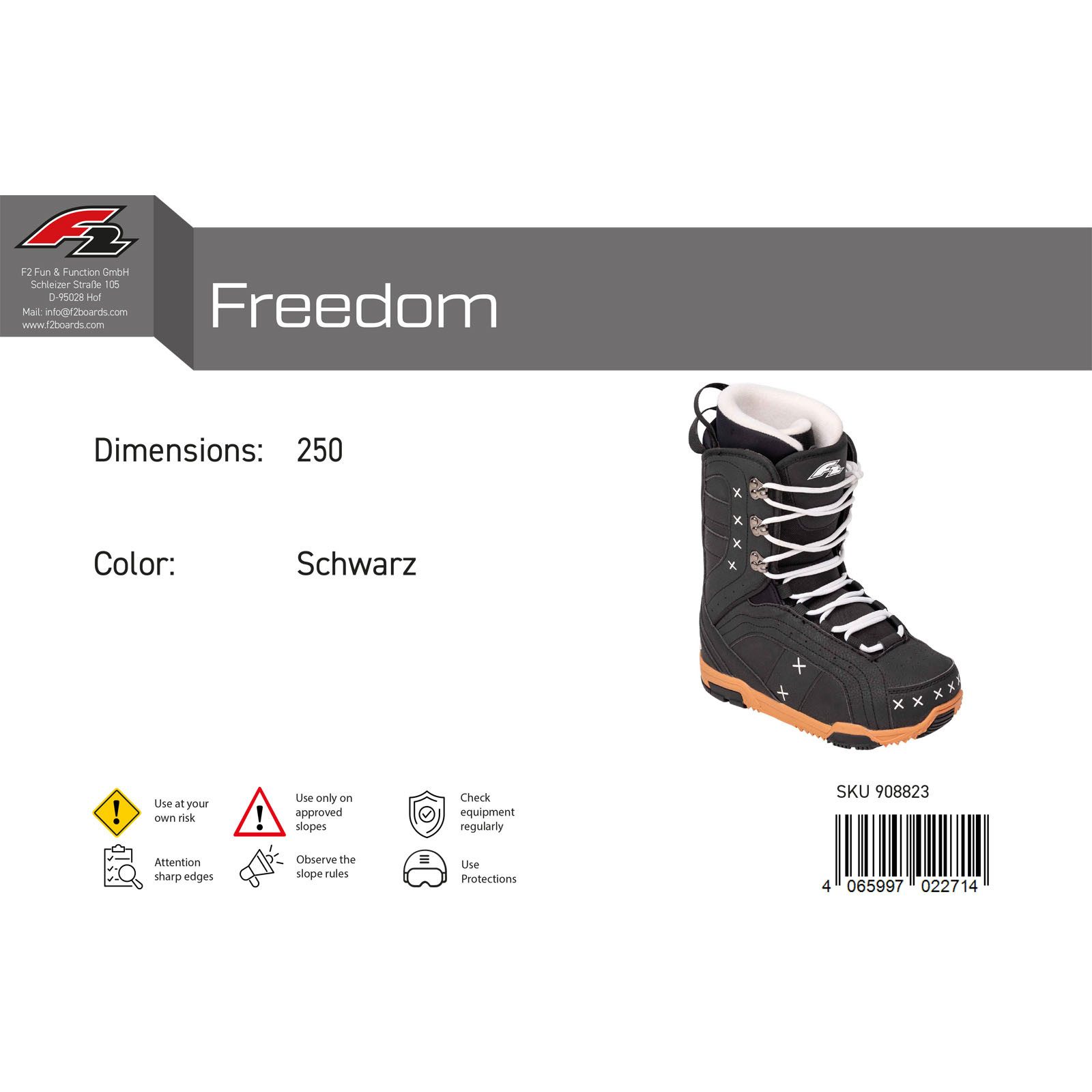 F2 F2 Damen Snowboard Softboots Freedom Gr. 38 (MP 24,5) Schwarz 2024/25 Snowboardboots