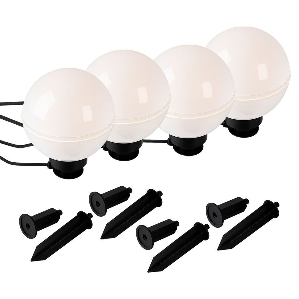 JUST LIGHT Kugelleuchte, Leuchtmittel nicht inklusive, Kugelleuchte Stecklampe Außenlampe weiß Erdspieß E27 Kabel 5m 4er Set