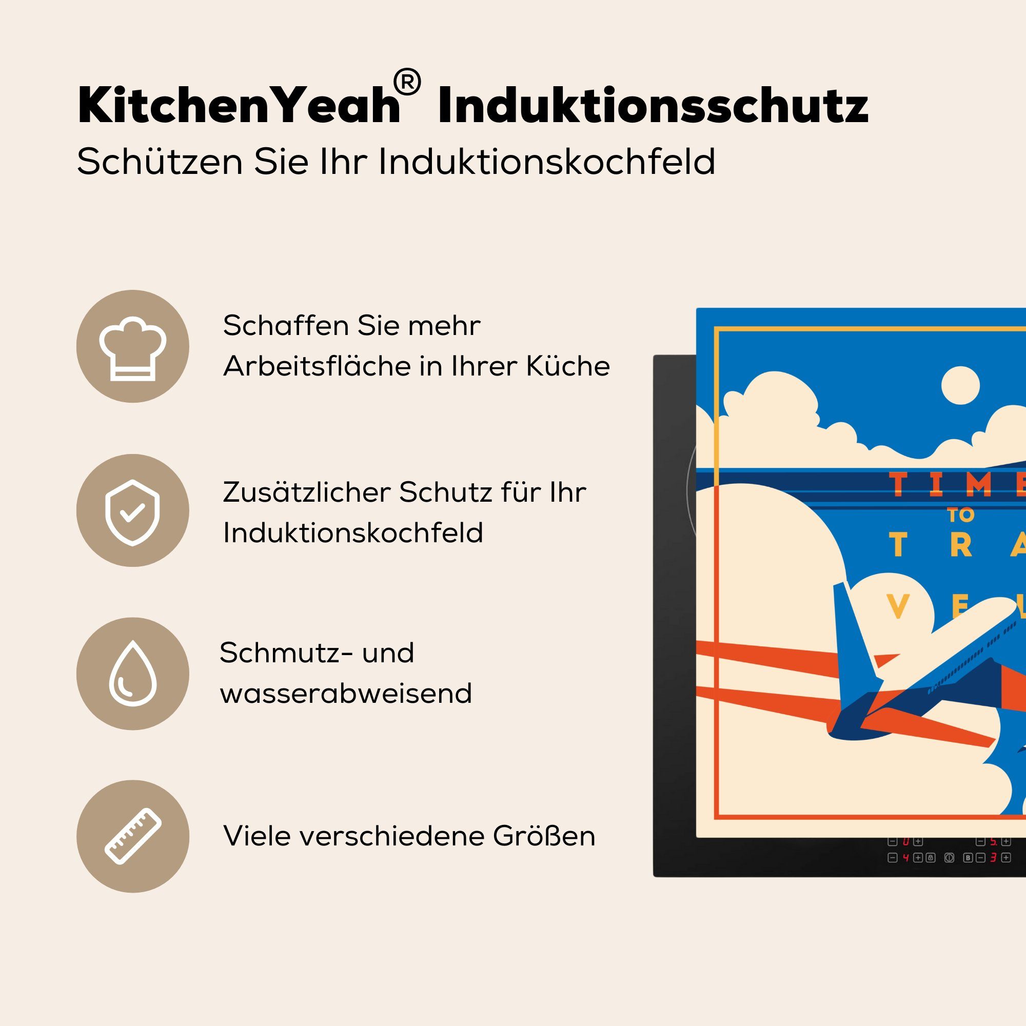 MuchoWow Herdblende-/Abdeckplatte Flugzeug - Urlaub küche (1 78x78 für Vinyl, cm, - tlg), Ceranfeldabdeckung, Arbeitsplatte Zitate
