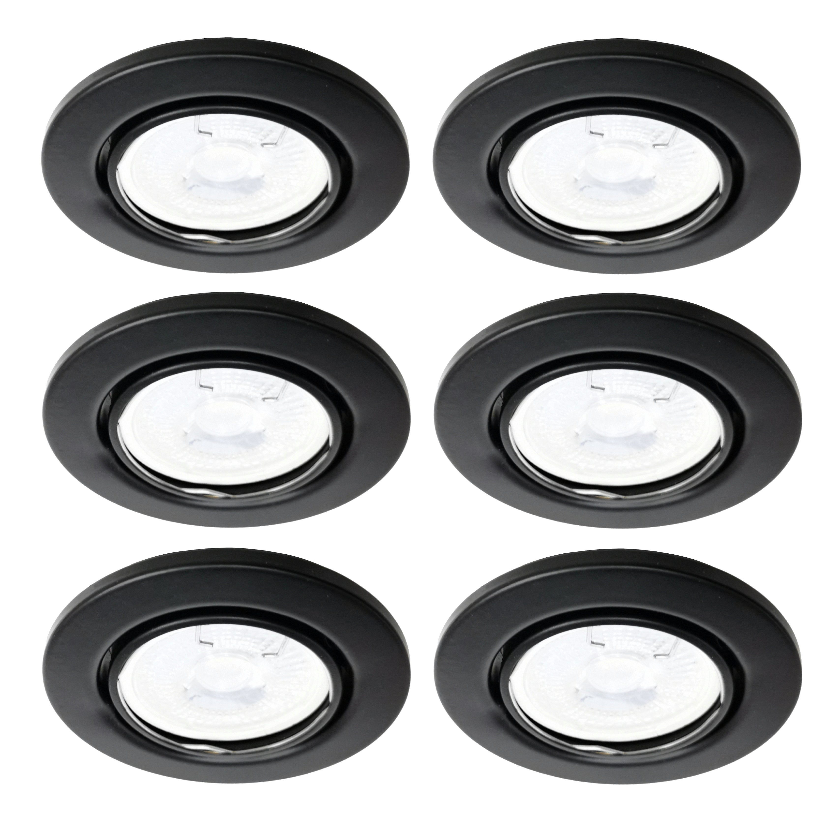 TRANGO LED Einbauleuchte, Dimmfunktion, 6er Set 6729-065G6KSDAK LED Deckenstrahler in Schwarz matt Rund inkl. 6x 5 Watt 3-Stufen dimmbar GU10 LED Leuchtmittel 6000K Tageslichtweiß (kaltweiß, Einbaustrahler, Einbauspot, Deckenleuchte, Deckenspots