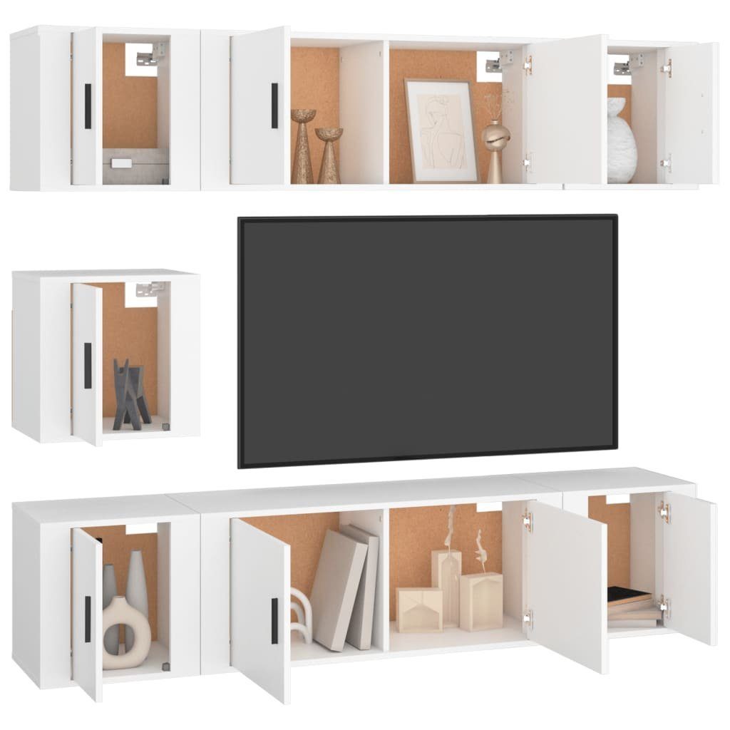 vidaXL (7-St) TV-Schrank Weiß 7-tlg. TV-Schrank-Set Holzwerkstoff