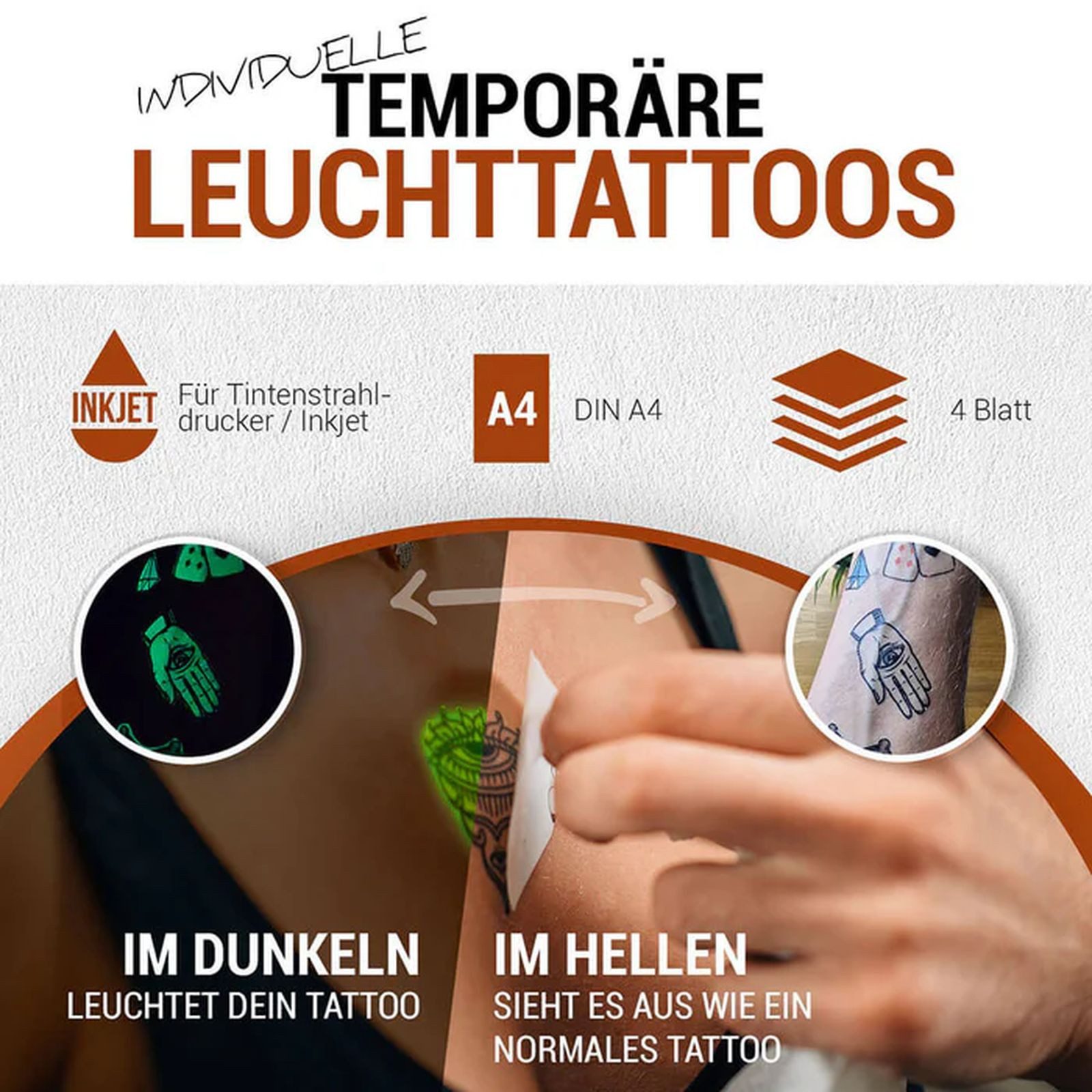 Skullpaper Dekorationsfolie Leuchttattoo Transferfolie