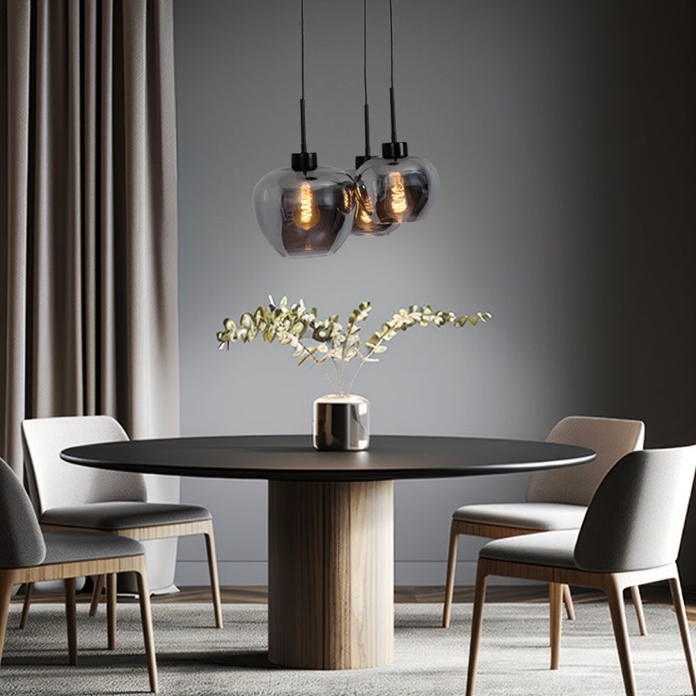 GLOBO LIGHTING LED-Hängeleuchte, Leuchtmittel inklusive, Warmweiß, Pendelleuchte schwarz Rauchglas 3x LED Deckenleuchte Hängelampe