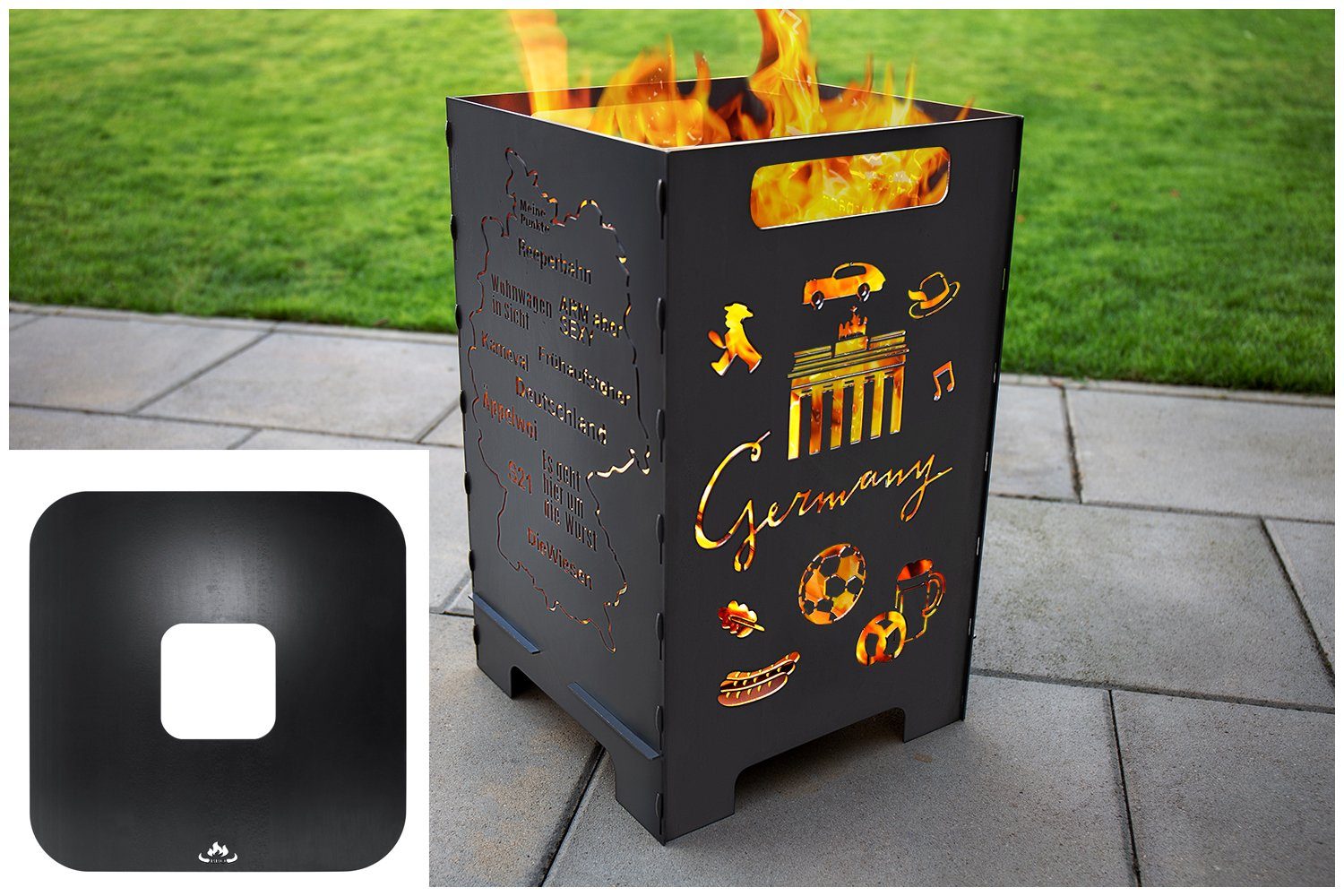 teileplus24 Feuerkorb FT03 Feuertonne + Feuerplatte Komplettset Feuerkorb + Grillplatte