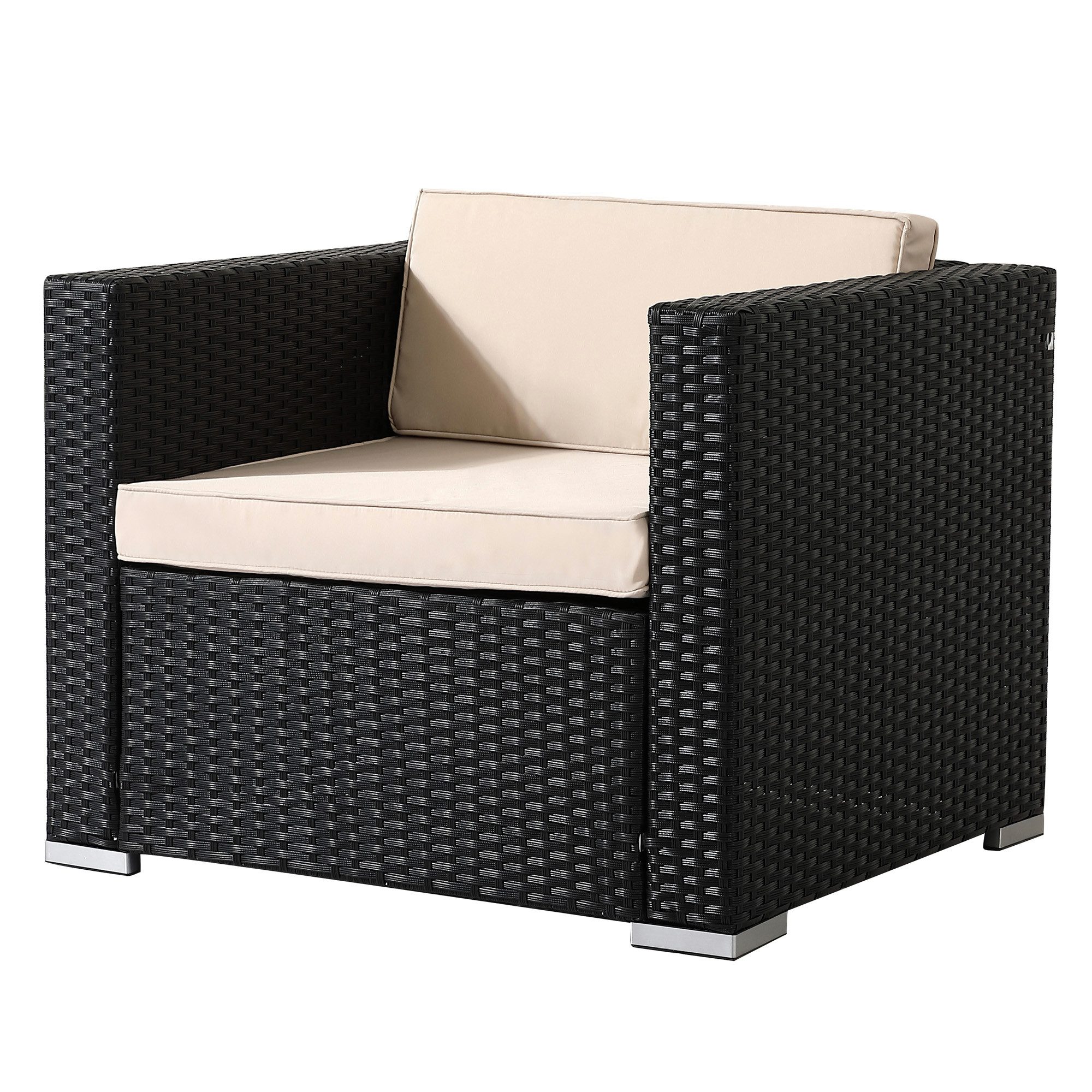 Arebos Gartensessel Poly-Rattan Gartenlounge, Inkl. Sitz- und Rückenkissen, Schwarz (1-St), UV-beständigen Polyrattan-Geflecht