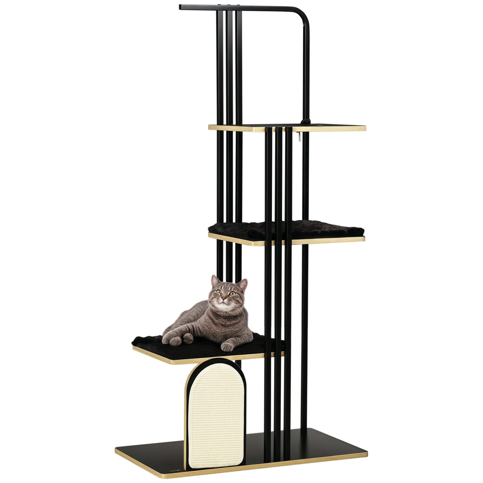 PawHut Kratzbaum mit 3 Plattformen, Katzenmöbel, mit Kissen, mit Kratzbrett, 48B x 85L x 170H cm