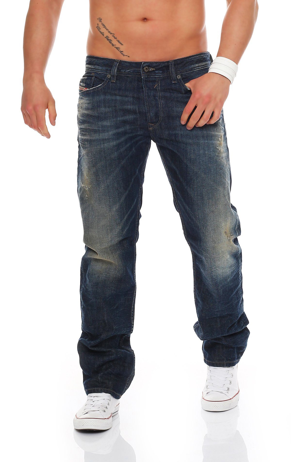 Blau, 0837A Waykee Größe: Anteil, 5 Style, Regular-fit-Jeans L32 Stretch W28 Destroyed Diesel ohne Used-Look, Herren Pocket