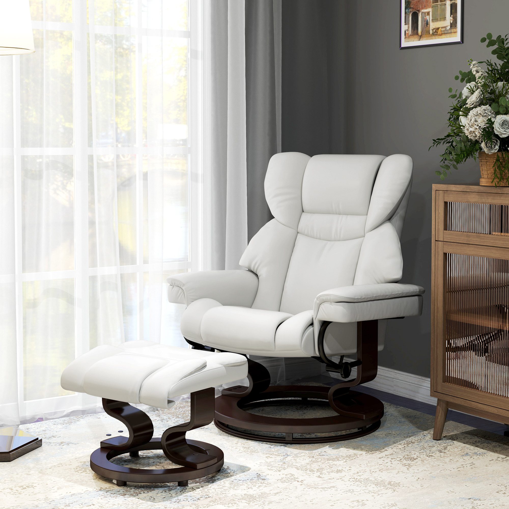 HOMCOM Massagesessel Fernsehsessel mit Hocker, 360°drehbarer, Massage, Kunstleder (Relaxsessel, 2-St., Fernsehsessel), mit Fernbedienung, Seitentasche, für Wohnzimmer, Kunstleder, Creme