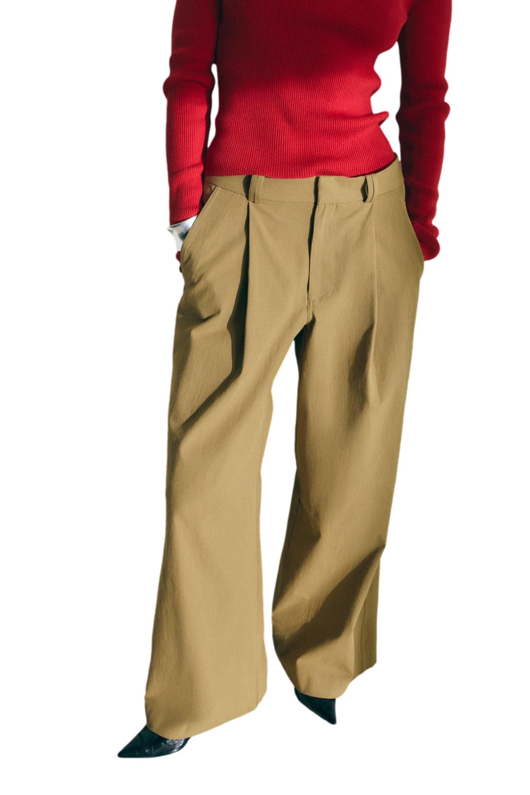 Bhoem Stoffhose BHOEM Mittelhohe Baumwollhose mit weitem Bein (1-tlg)