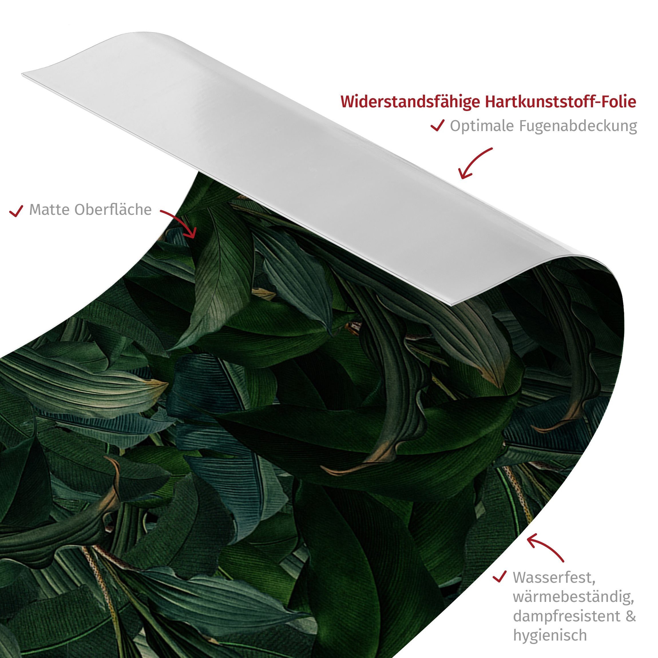 Bilderdepot24 Badrückwand grün fugenlose Wandverkleidung Bad Tropisch, (Hartfolie matt » Selbstklebend SMART 0,35 mm), wasserfestes Wandpaneel Dunkelgrüner Blätterdschungel