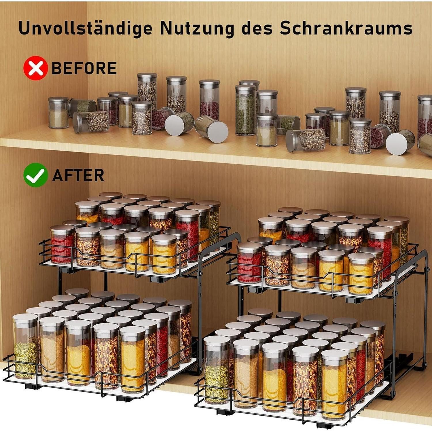 MAYZOLOP Gewürzregal Ausziehbares Gewürzregal für Küchenschrank, 2 Etagen