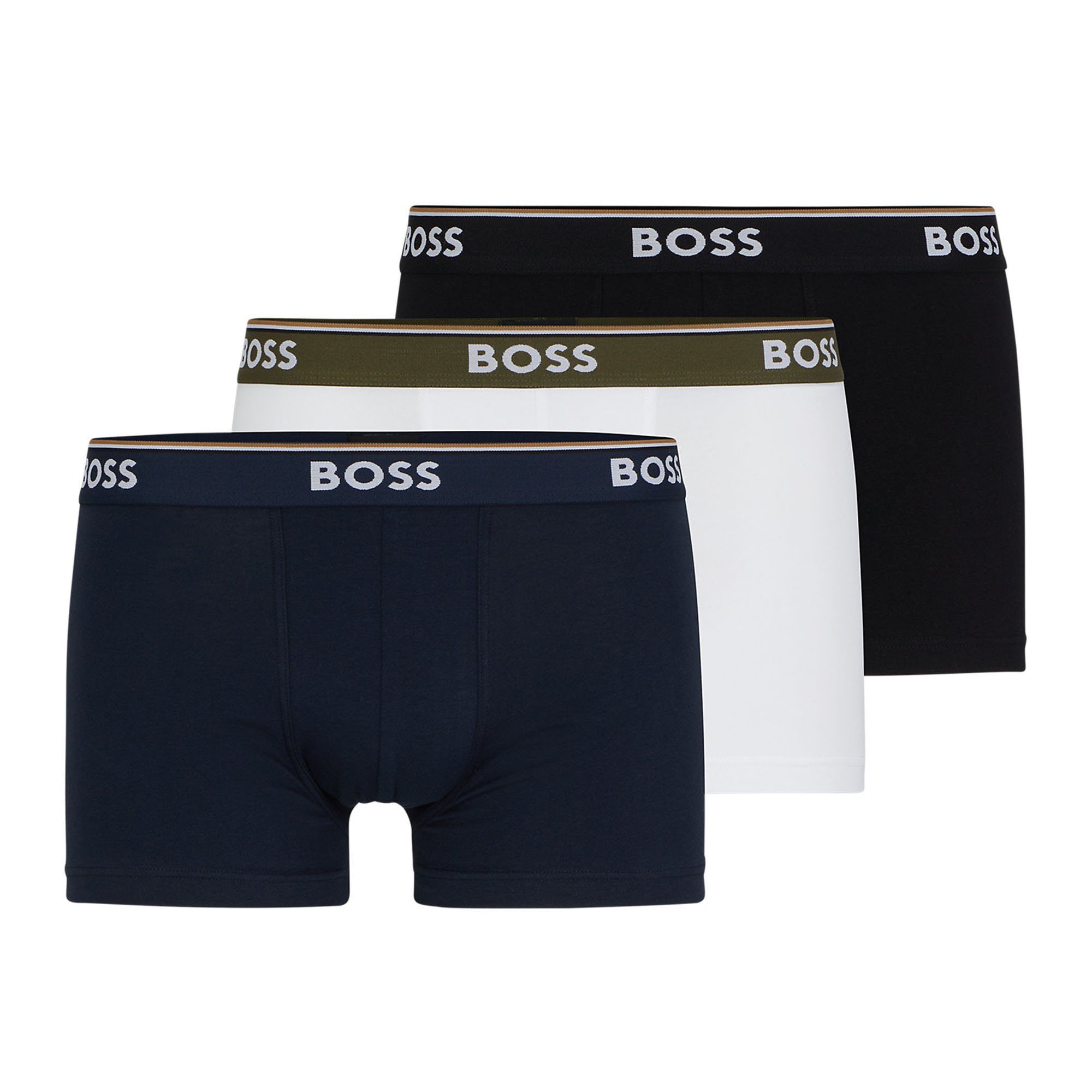 3er Trunks, Power, BOSS Herren Pack - Unterwäsche Boxer Weiß/Dunkelblau/Schwarz