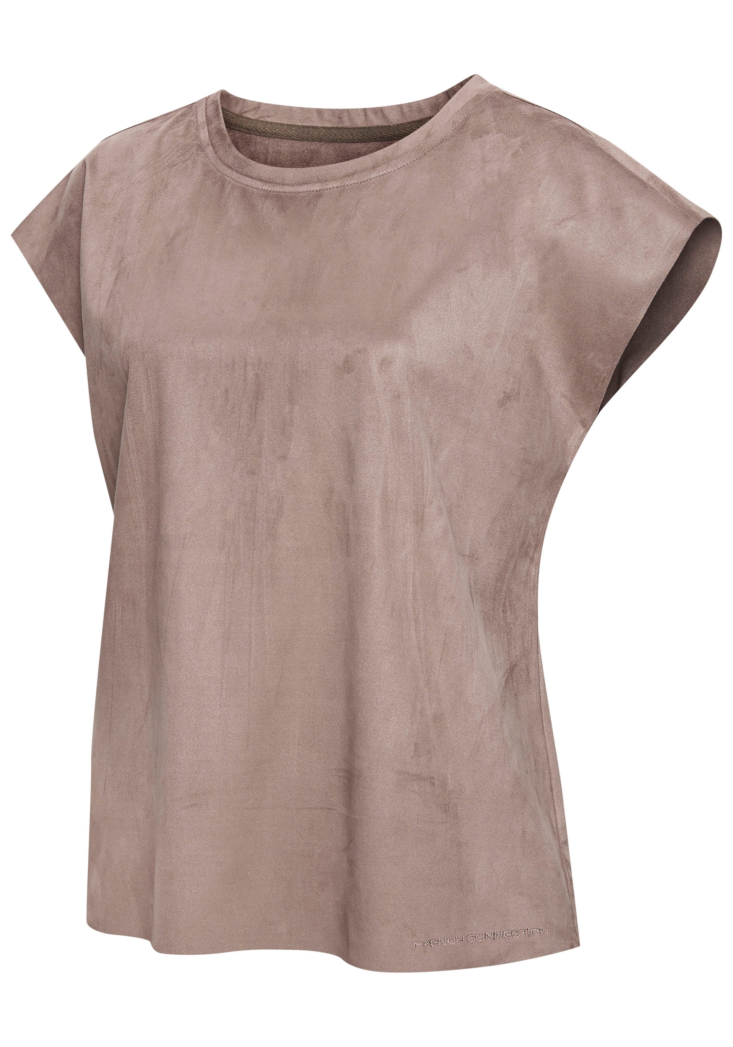 French Connection T-Shirt aus Veloursleder-Imitat mit kleiner Stickerei, Loungewear – Bild 5 von 5