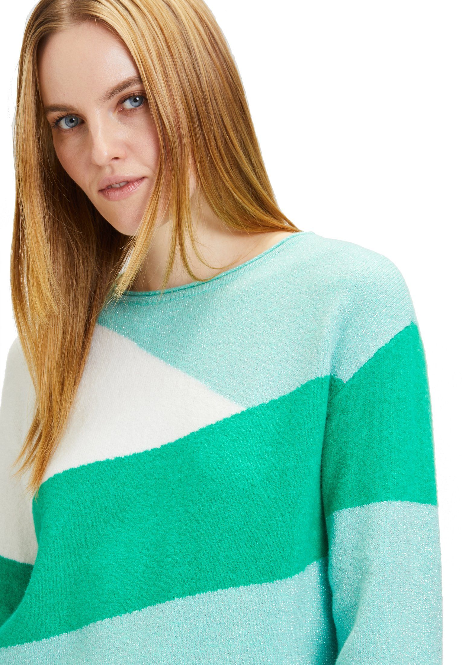Blocking Patch Betty Green/Petrol (1-tlg) Color Intarsie Strickpullover Barclay mit