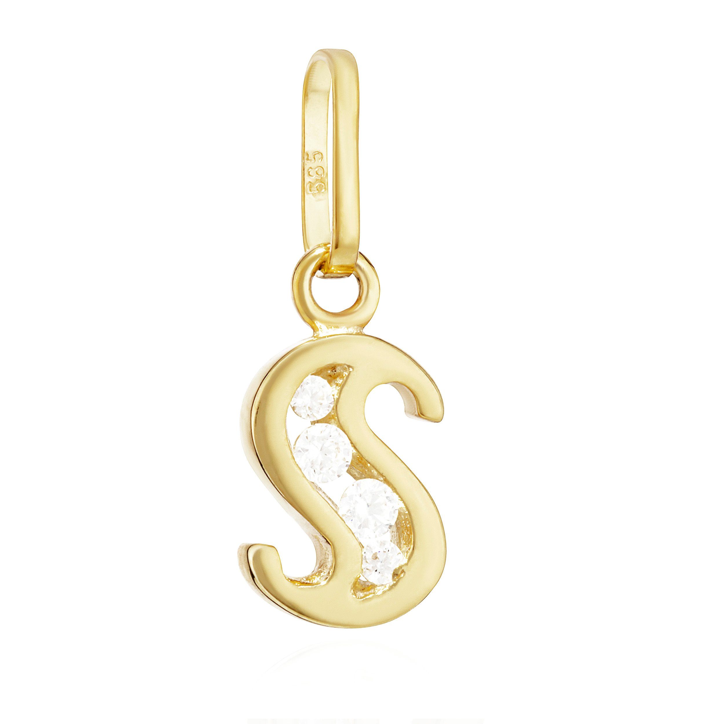 NKlaus Kettenanhänger Buchstabe S Ketteanhänger klein 585 Gelb Gold 14Kt 10x6mm Alphabet Zir