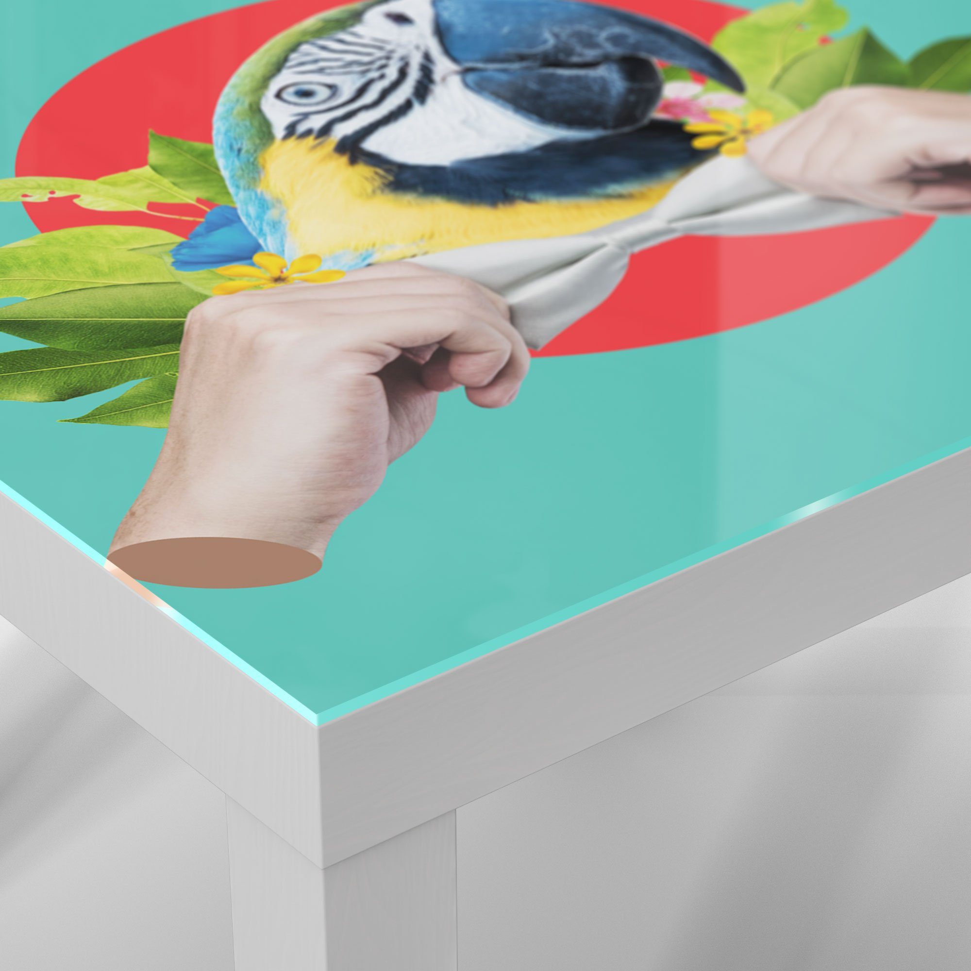DEQORI Couchtisch 'Vornehmer Papagei', Glas Beistelltisch Glastisch modern Weiß