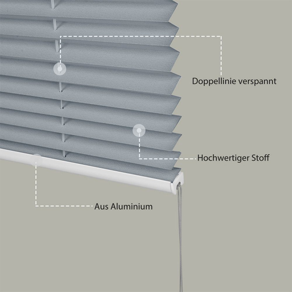 verspannt, Stufenlos Klemmfix Grau Verstellbar, Freihängend, Plissee i@home,