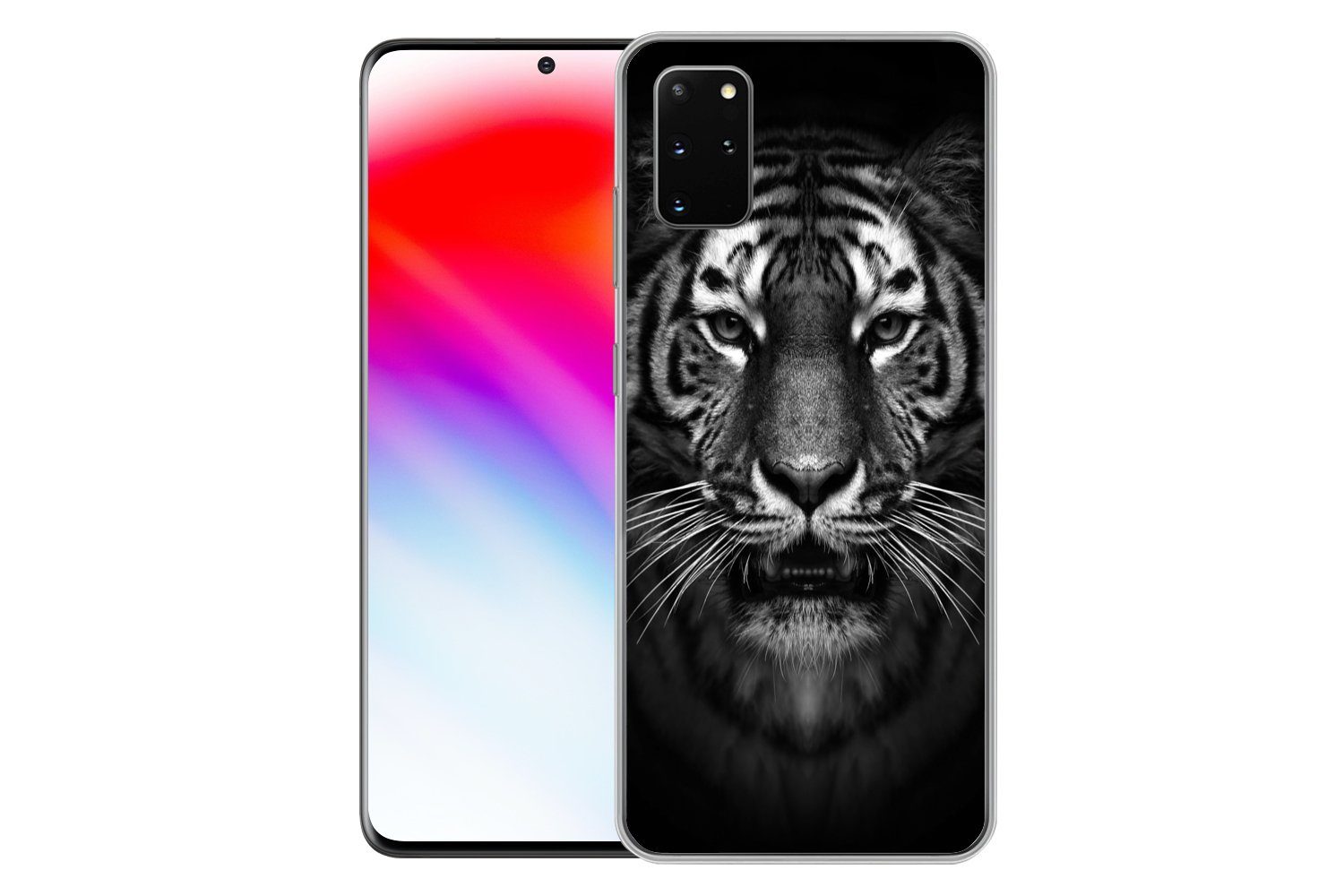 MuchoWow Handyhülle für Samsung Galaxy S20 Plus Tiger - Tiere - Schwarz - Weiß - Porträt -, Phone Case, Silikon, Schutzhülle Dünn