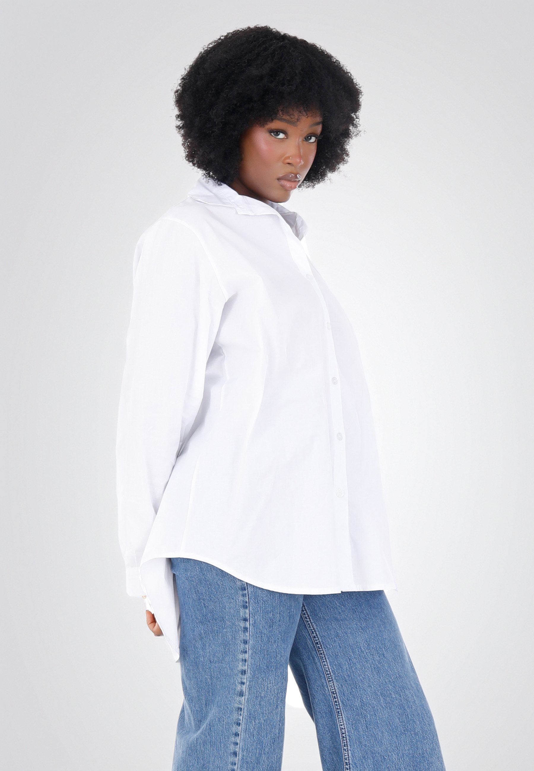 YC Fashion & Style Longbluse aus 100 % Baumwolle mit längerem Rückenteil in Unifarbe