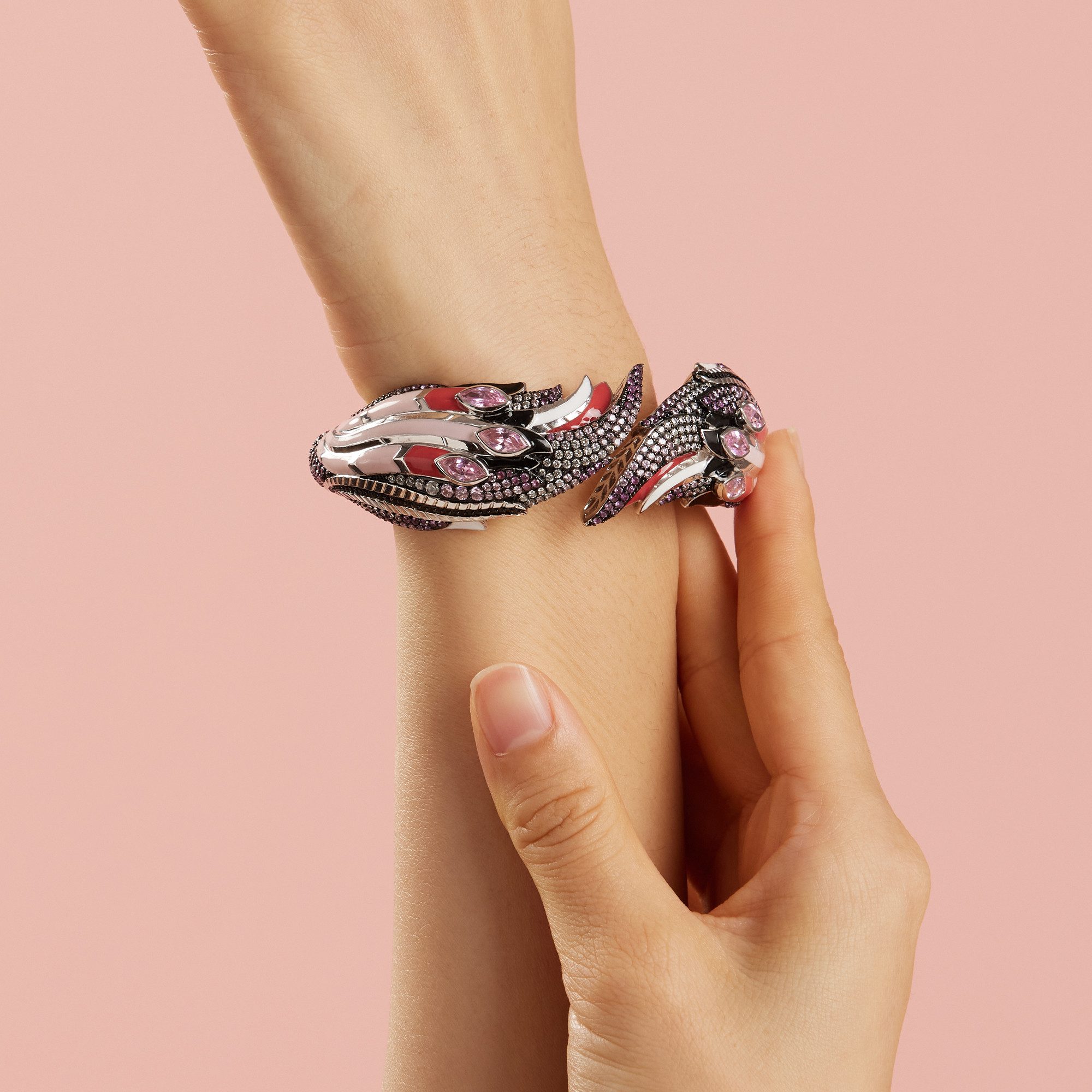 Seinerzeit FLORA & FAUNA Silberarmband Fabio Flamingo Armreif (1-tlg), Material: 925 Sterling Silber, rhodiniert, geschwärzt mit Emaille